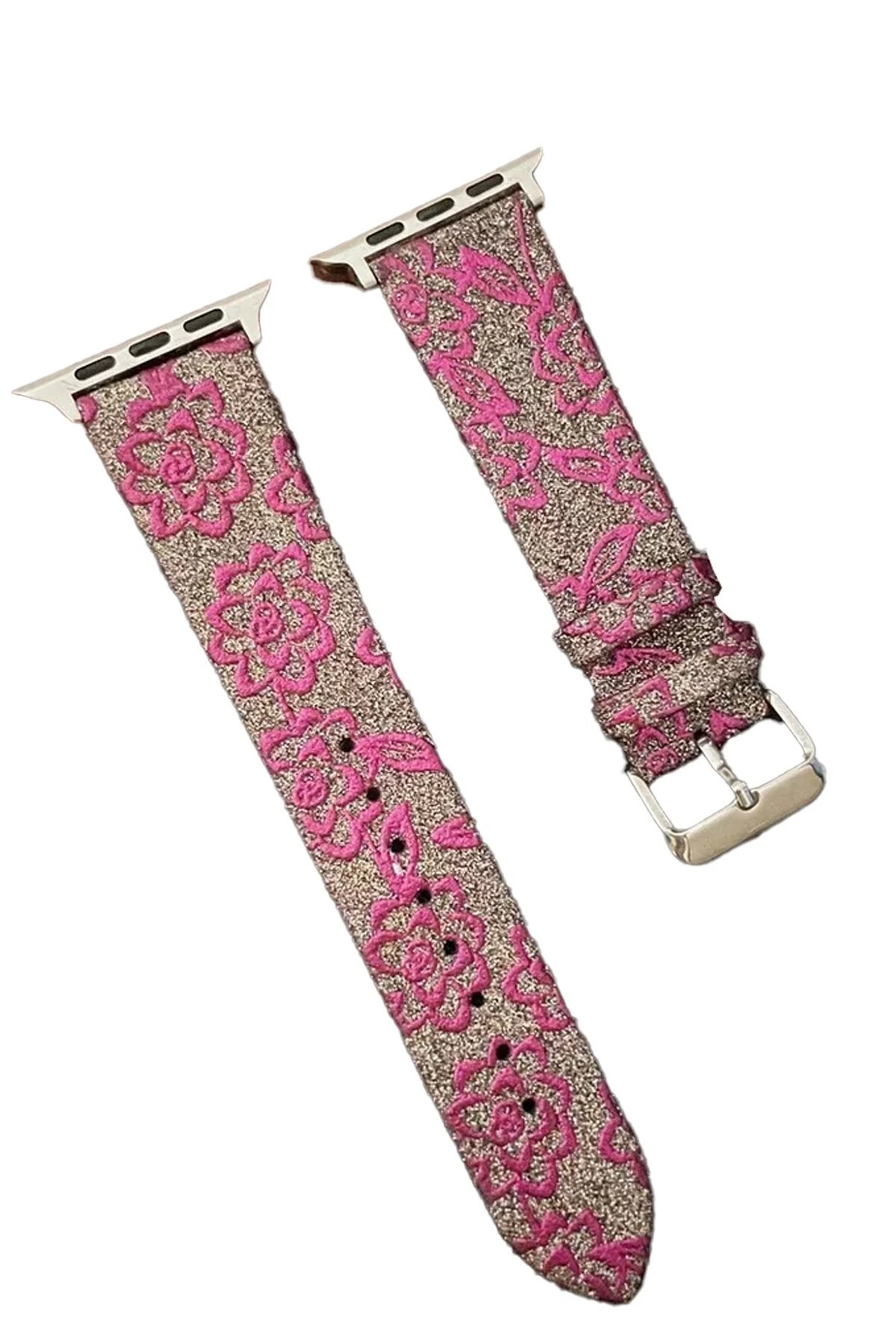 Apple Watch 42mm Creeper Desenli Kordon - Pembe-(5796)