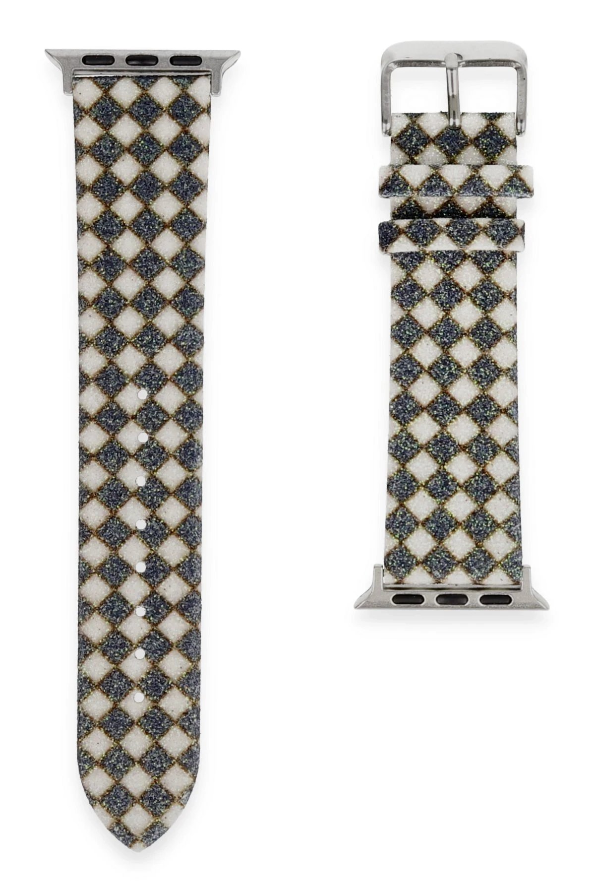 Apple Watch 42mm Karo Motif Kordon - Siyah-(5796)
