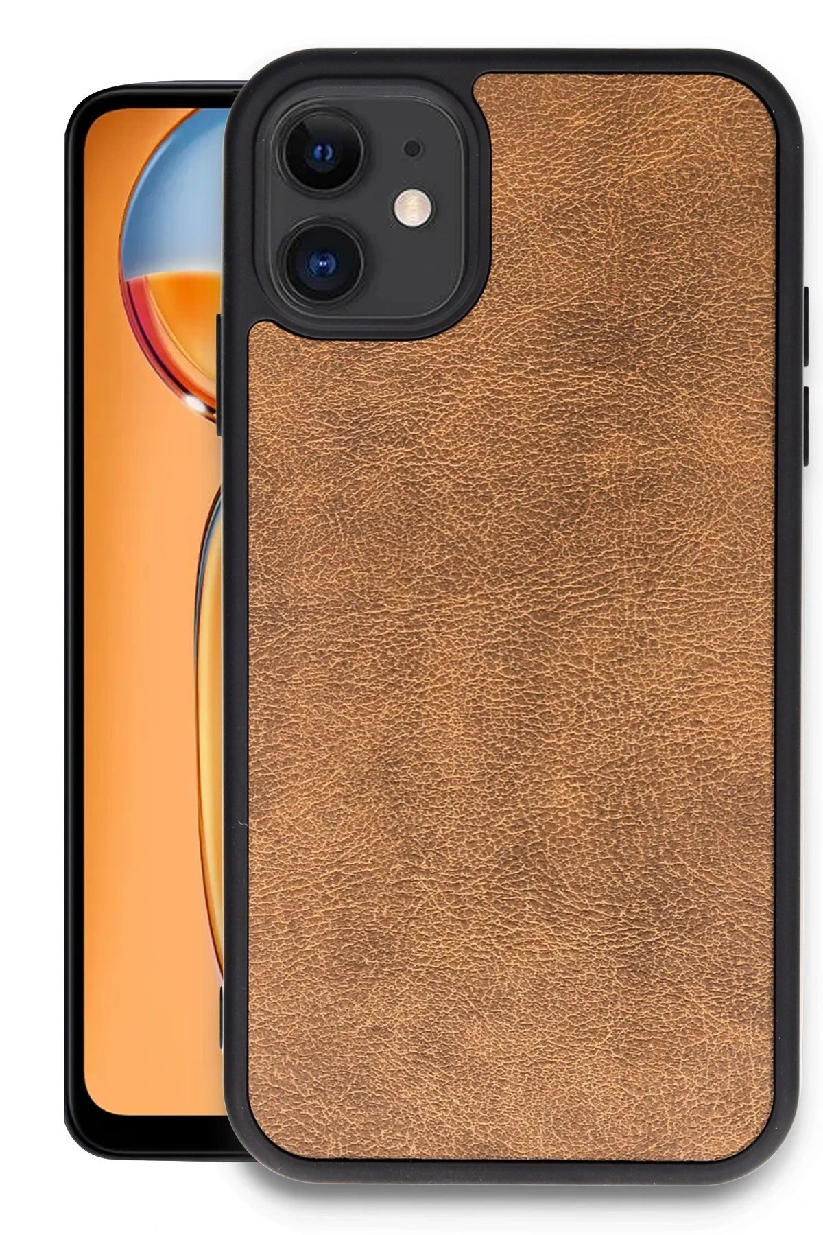 iPhone 11 Kılıf Aras Deri Kapak - Taba-(5796)