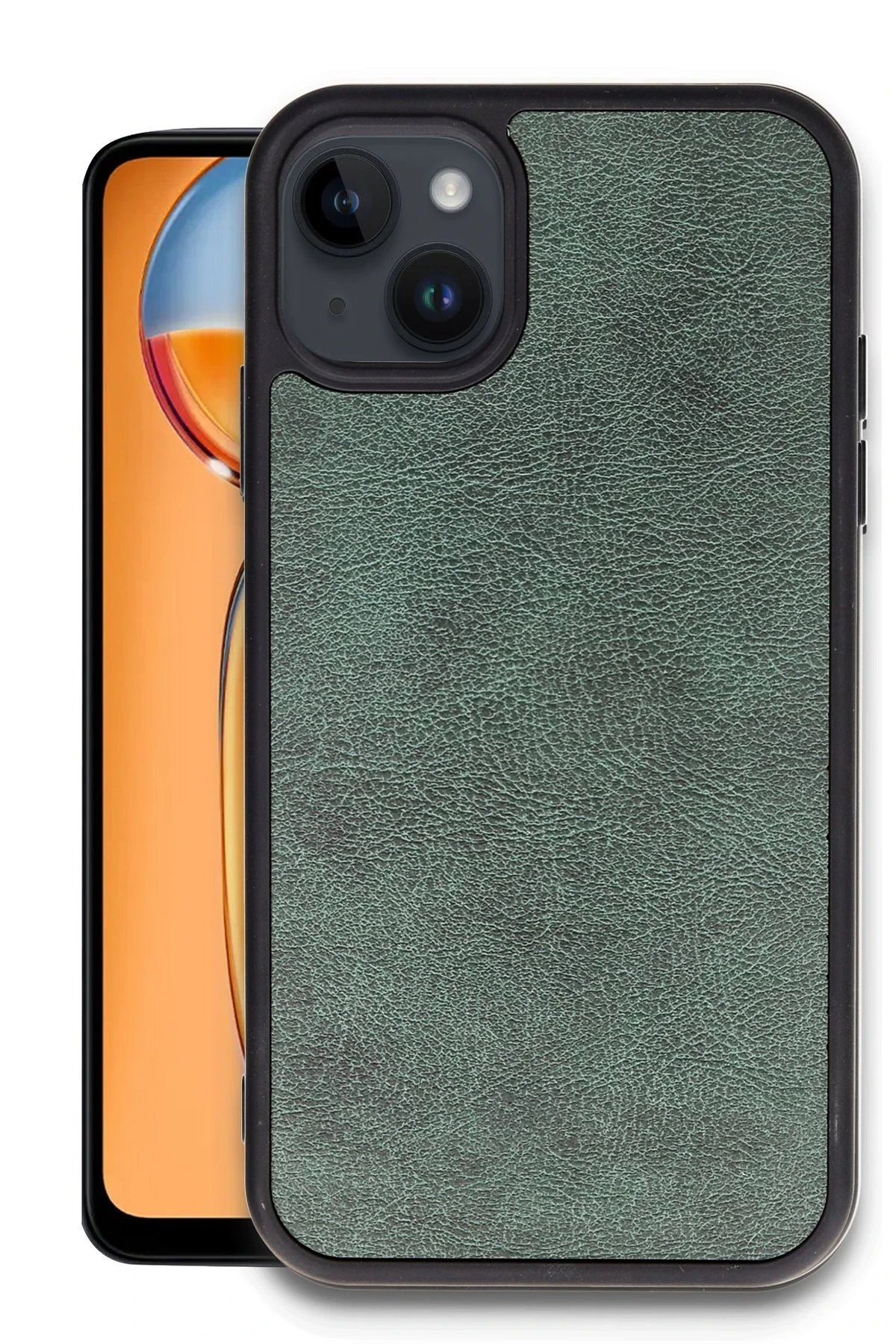 iPhone 15 Kılıf Aras Deri Kapak - Koyu Yeşil-(5796)