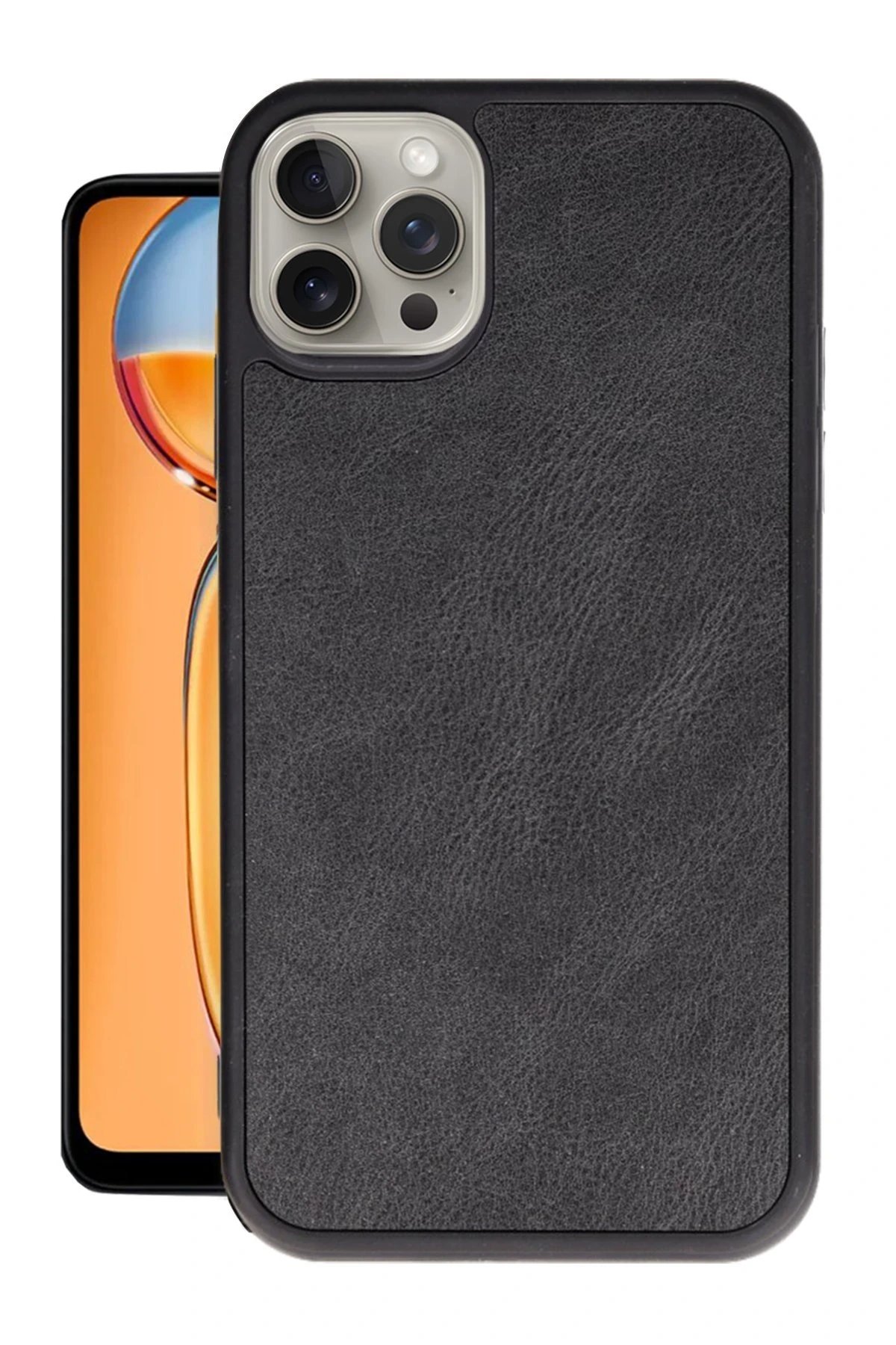 iPhone 15 Pro Kılıf Aras Deri Kapak - Siyah-(5796)