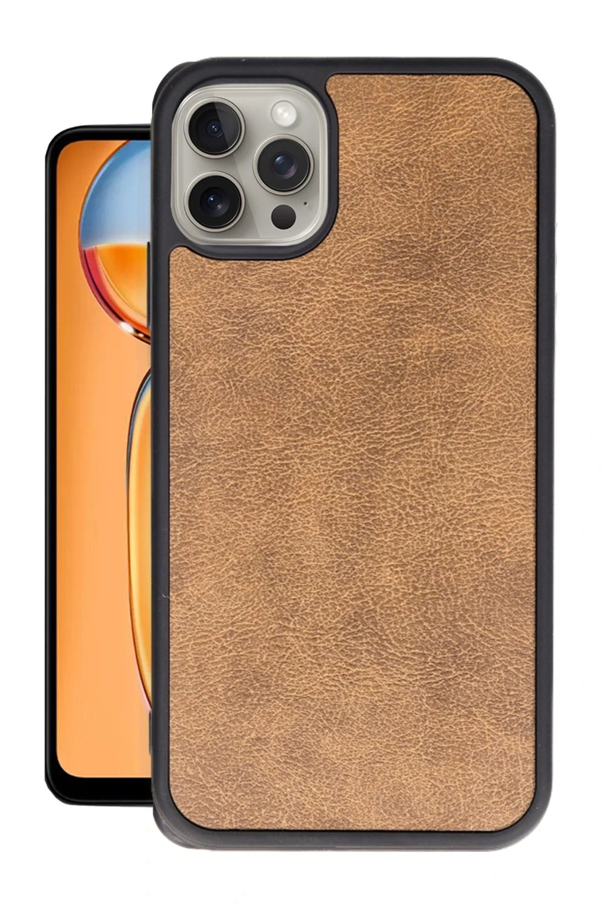 iPhone 15 Pro Kılıf Aras Deri Kapak - Taba-(5796)