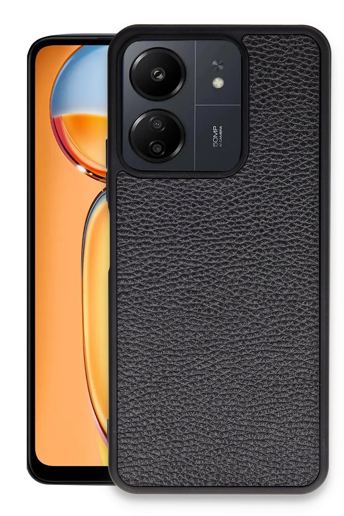 Xiaomi Redmi 13C Kılıf Aras Deri Kapak - Siyah-(5796)