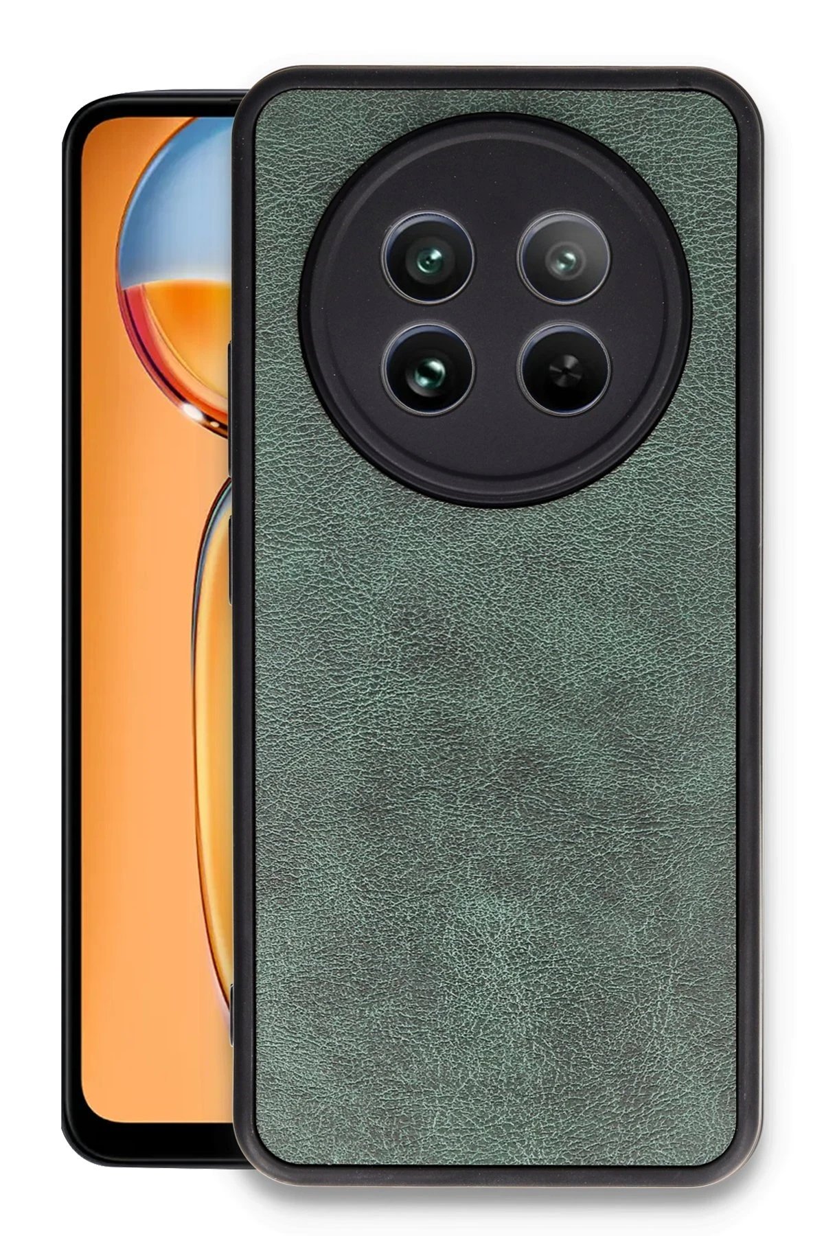 Realme 12 5G Kılıf Aras Deri Kapak - Koyu Yeşil-(5796)