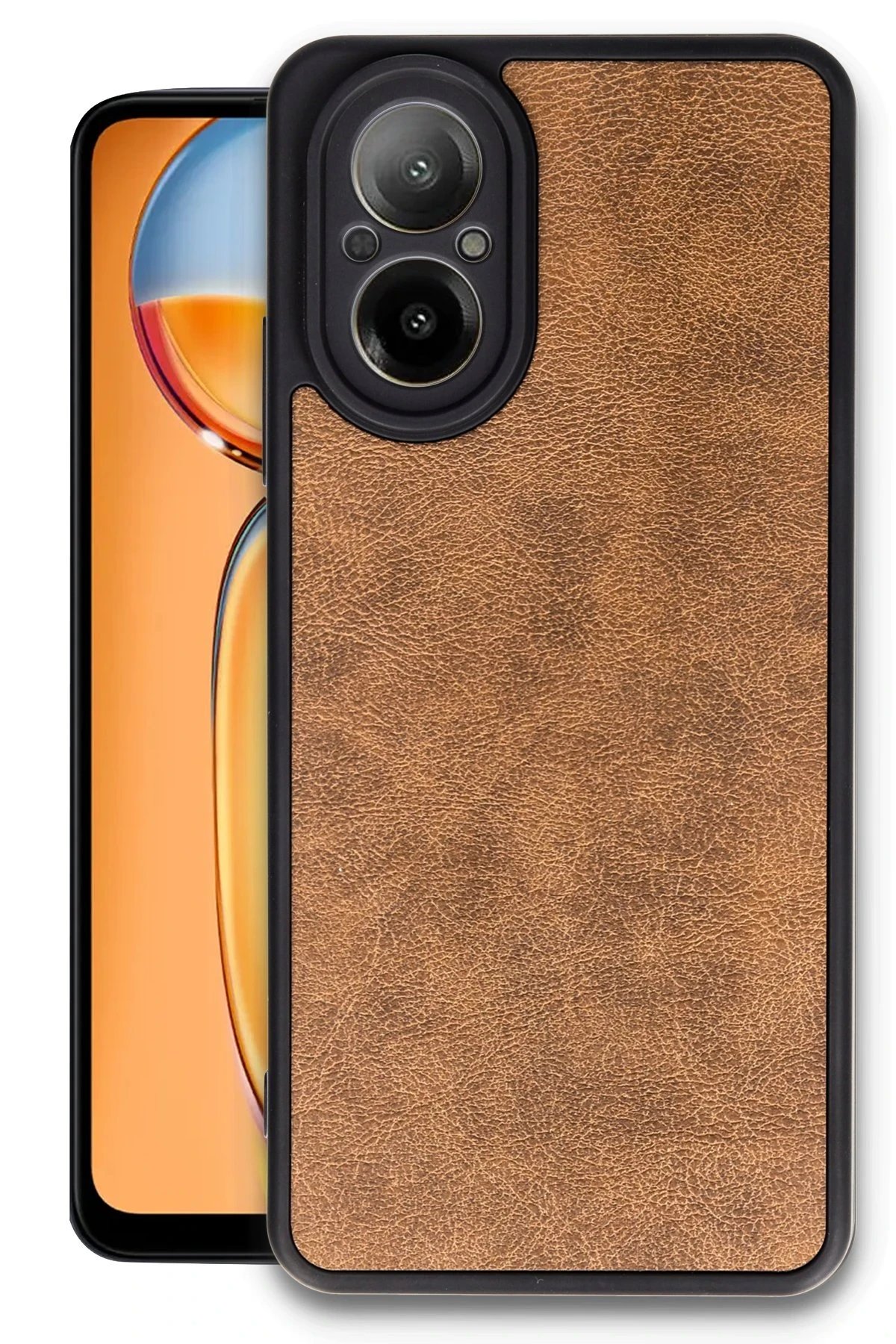 Realme 12 Lite Kılıf Aras Deri Kapak - Taba-(5796)