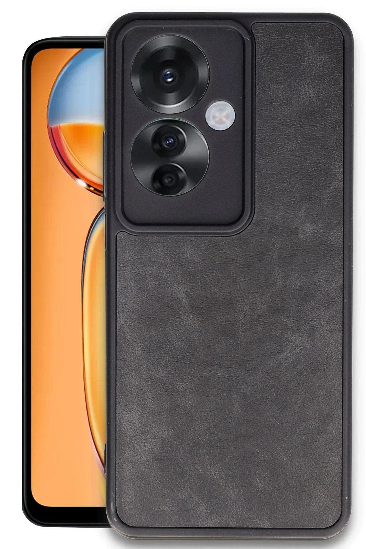 Oppo Reno 11F Kılıf Aras Deri Kapak - Siyah-(5796)