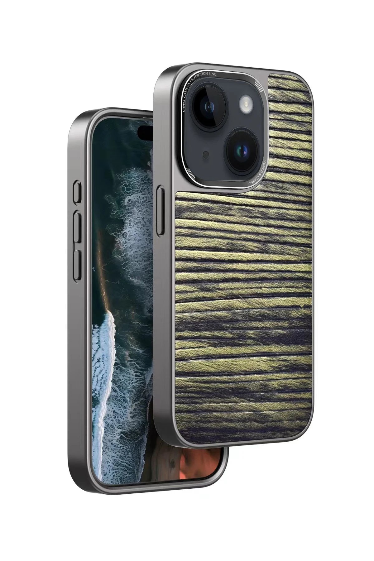 iPhone 14 Wave Kapak - Koyu Kahve-(5796)