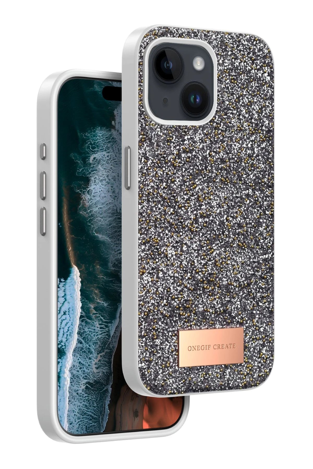 iPhone 14 Bright Simli Kapak - Gümüş-(5796)