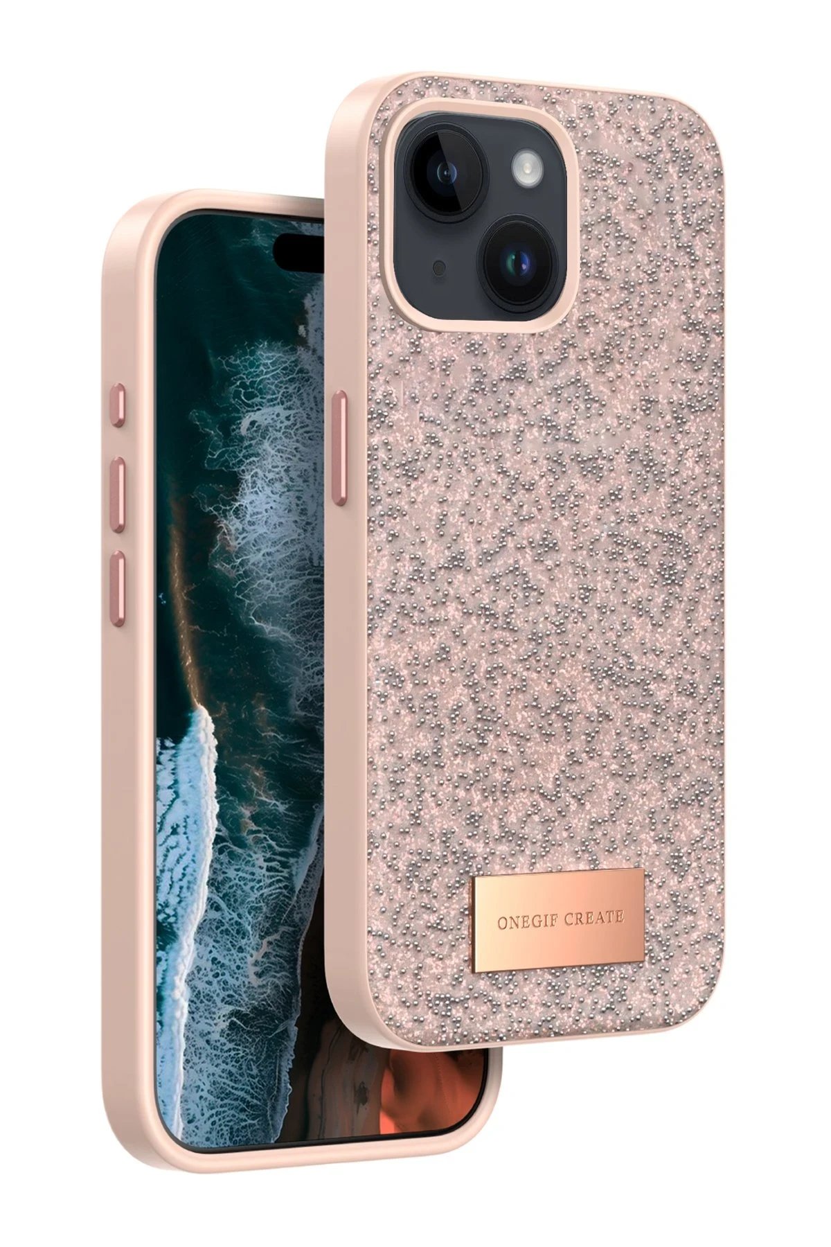 iPhone 14 Bright Simli Kapak - Pembe-(5796)