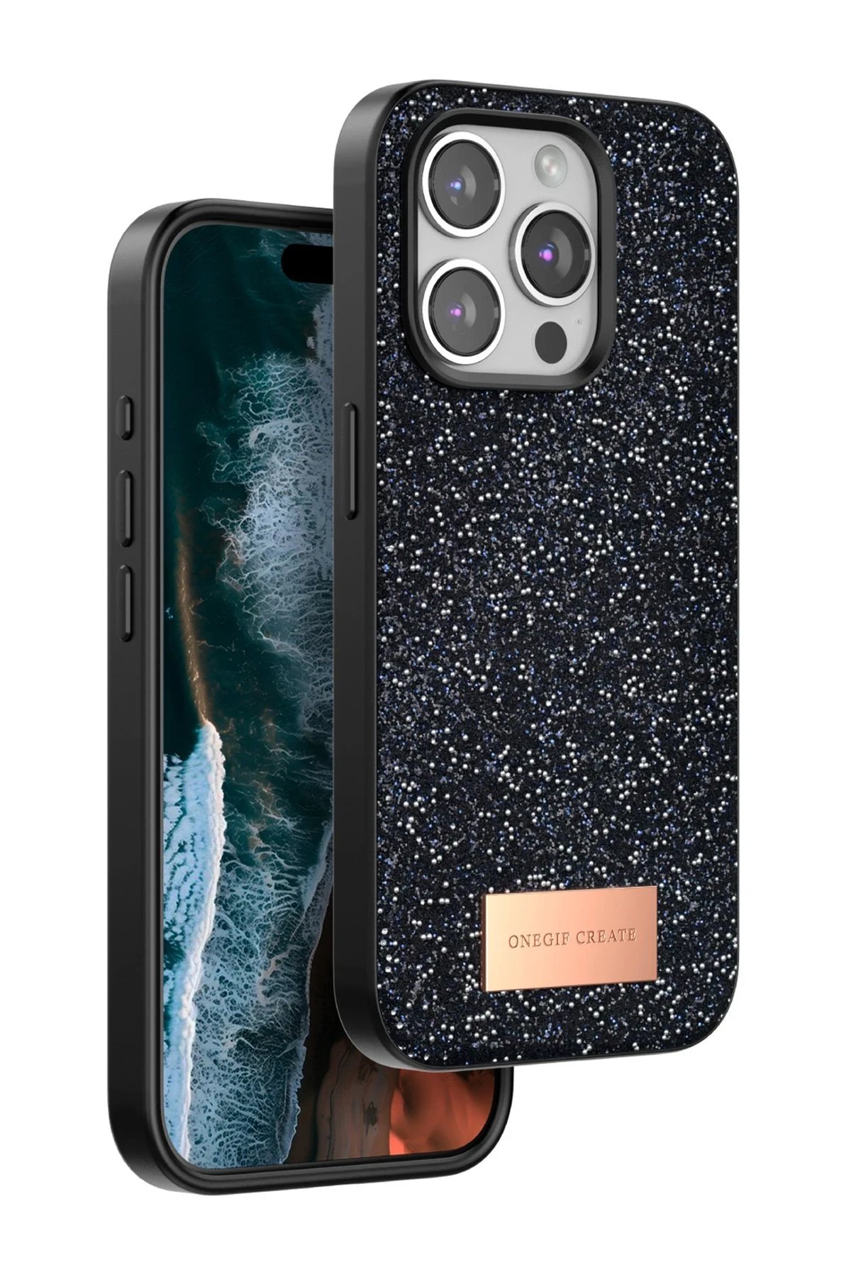iPhone 14 Pro Bright Simli Kapak - Siyah-(5796)