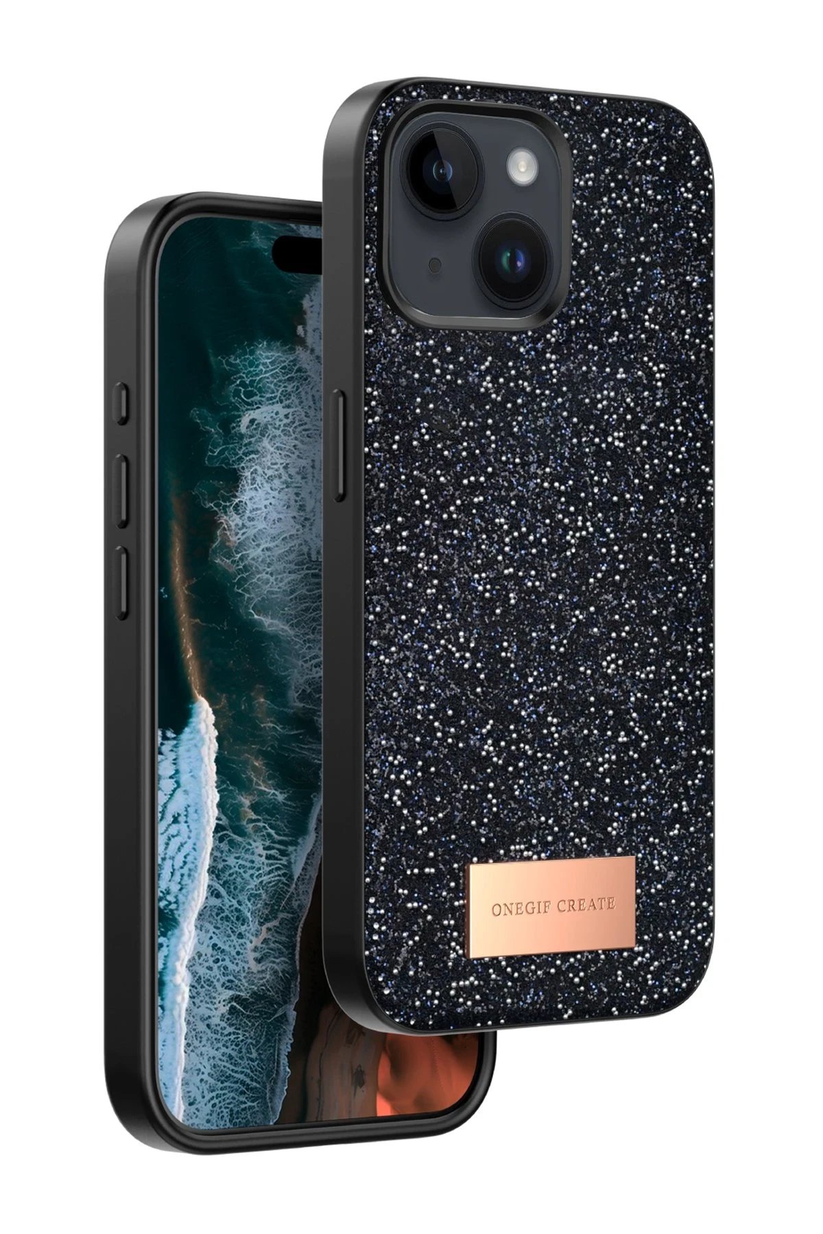 iPhone 15 Bright Simli Kapak - Siyah-(5796)