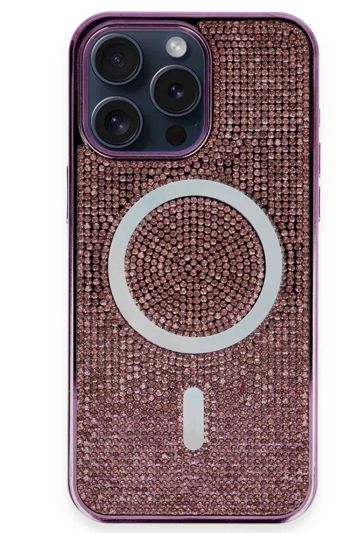 iPhone 15 Pro Kılıf Diamond Magsafe Kapak - Derin Mor-(5796)