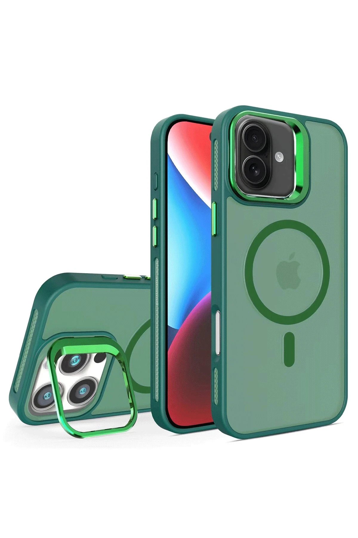 iPhone 16 Flet Lens Magsafe Kapak - Koyu Yeşil-(5796)
