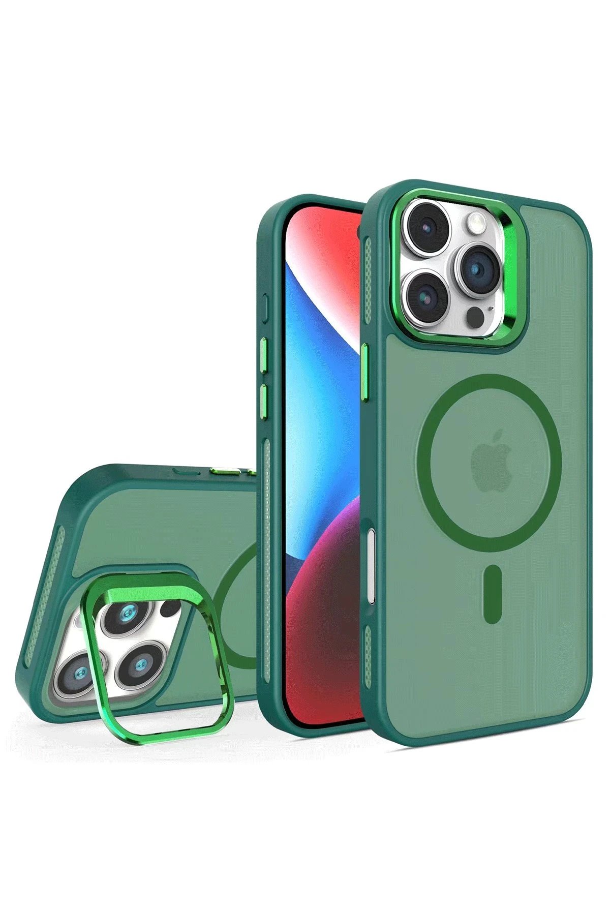 iPhone 16 Pro Flet Lens Magsafe Kapak - Koyu Yeşil-(5796)