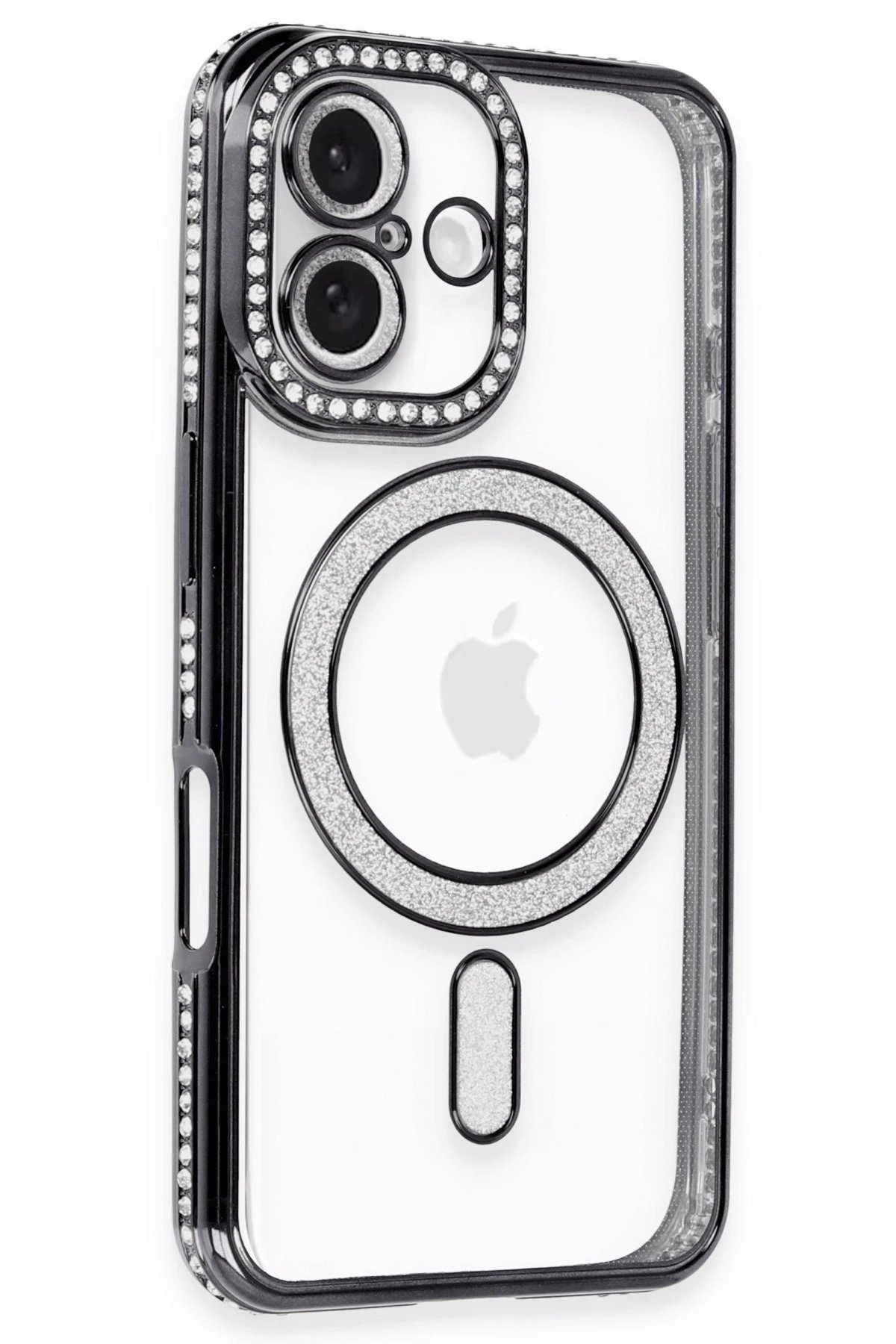 iPhone 16 Kılıf Joke Simli Magneticsafe Kılıf - Siyah-(5796)