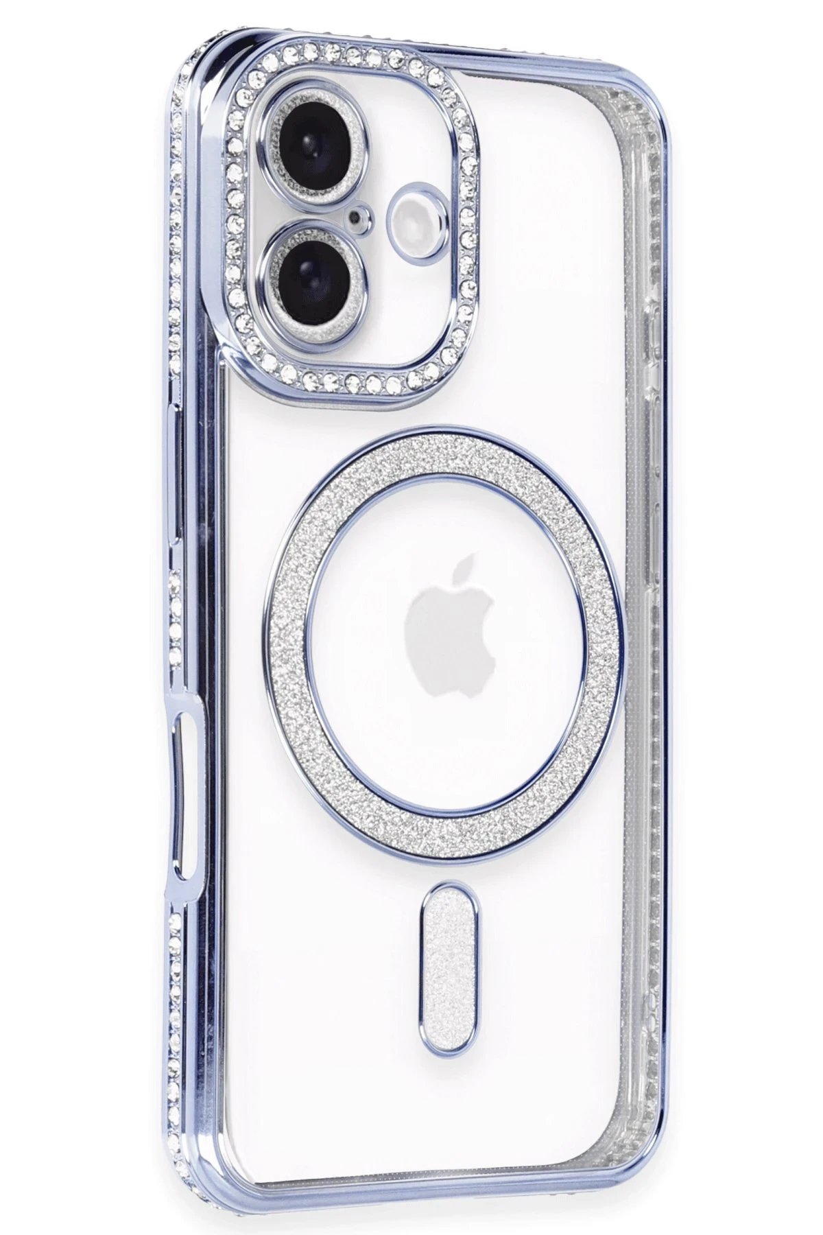 iPhone 16 Kılıf Joke Simli Magneticsafe Kılıf - Mavi-(5796)