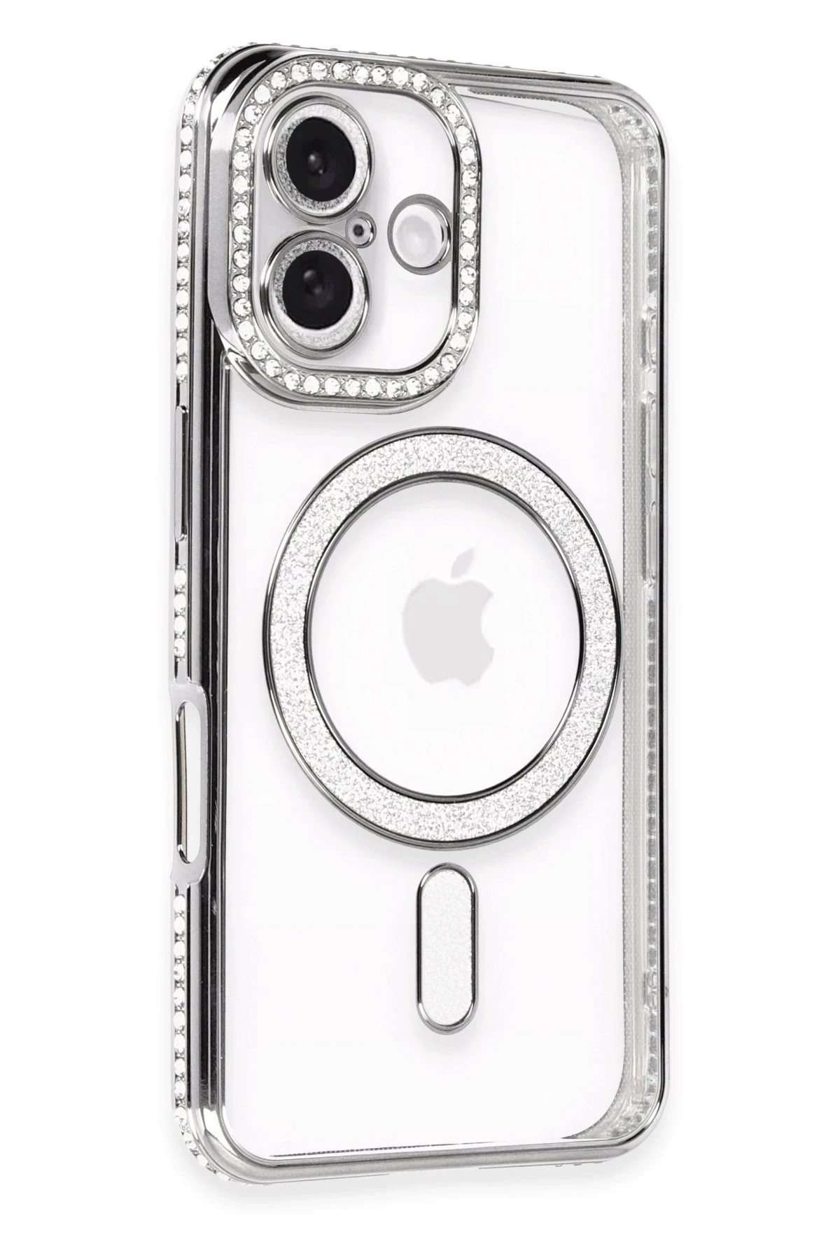 iPhone 16 Kılıf Joke Simli Magneticsafe Kılıf - Gri-(5796)