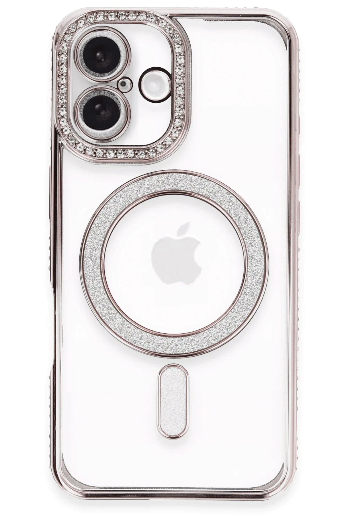 iPhone 16 Plus Kılıf Joke Simli Magneticsafe Kılıf - Pembe-(5796)