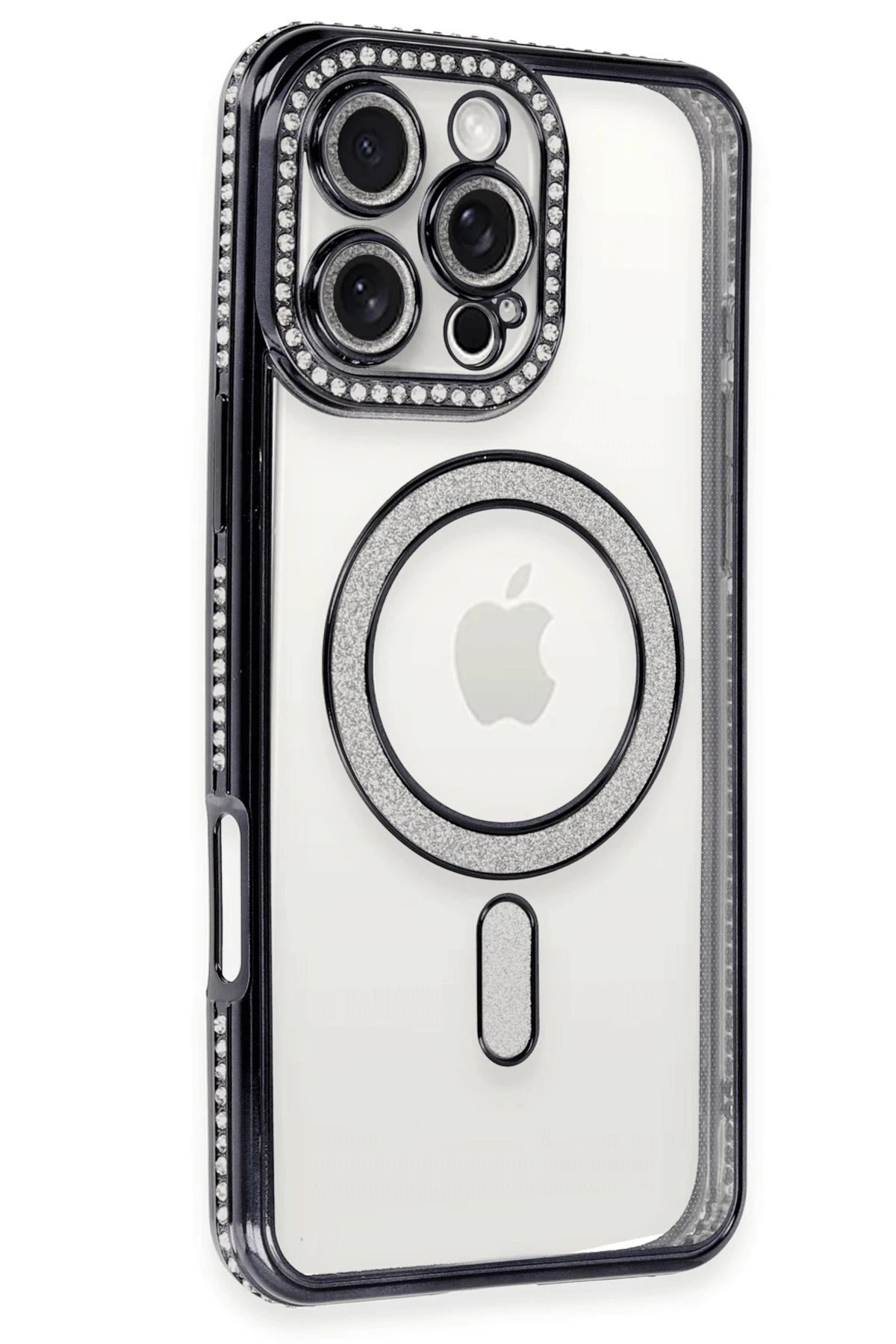 iPhone 16 Pro Kılıf Joke Simli Magneticsafe Kılıf - Siyah-(5796)