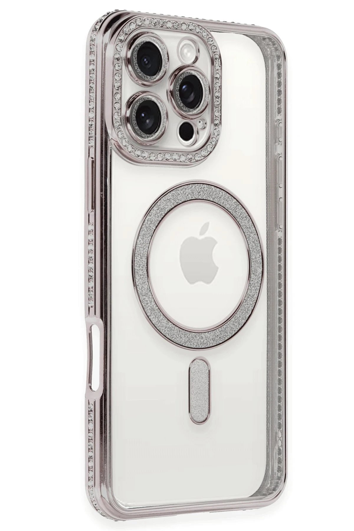 iPhone 16 Pro Max Kılıf Joke Simli Magneticsafe Kılıf - Pembe-(5796)