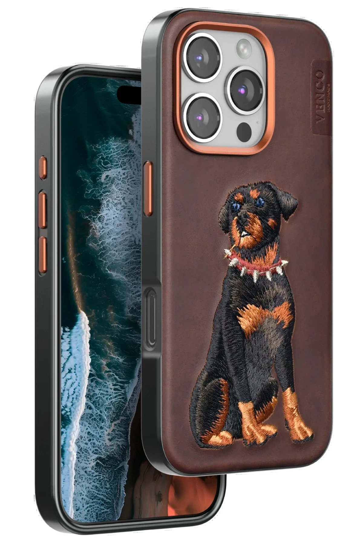 iPhone 16 Pro Max Perma Desenli Kapak - Koyu Kahve-(5796)