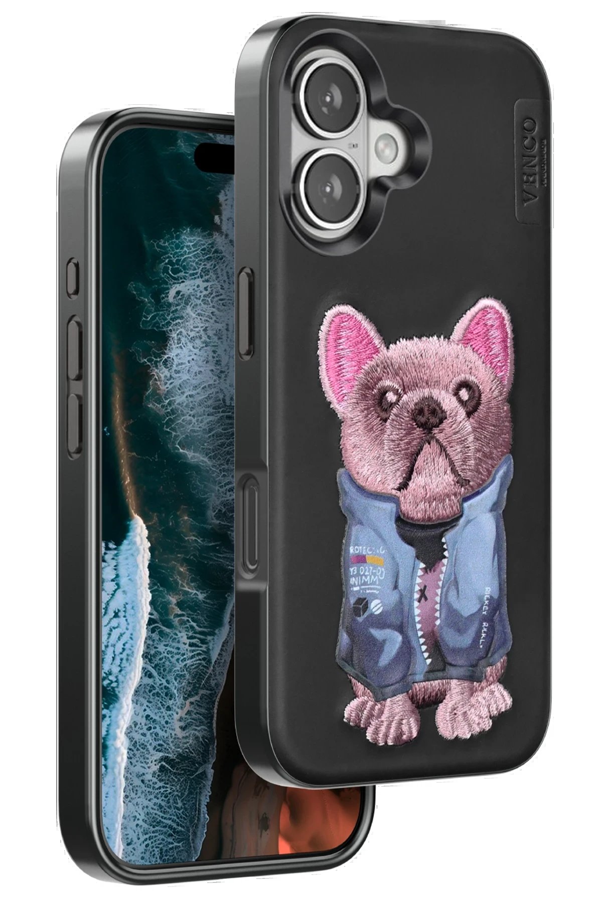 iPhone 16 Cute Desenli Kapak - Siyah-(5796)
