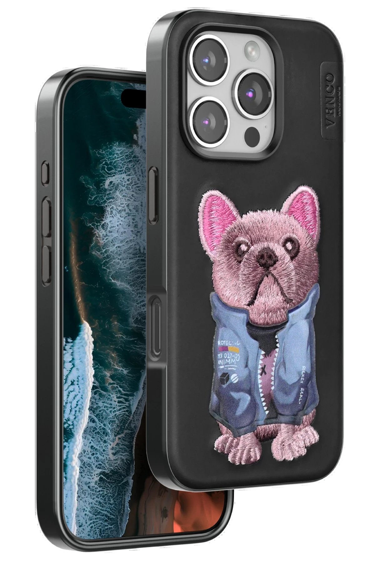 iPhone 16 Pro Cute Desenli Kapak - Siyah-(5796)