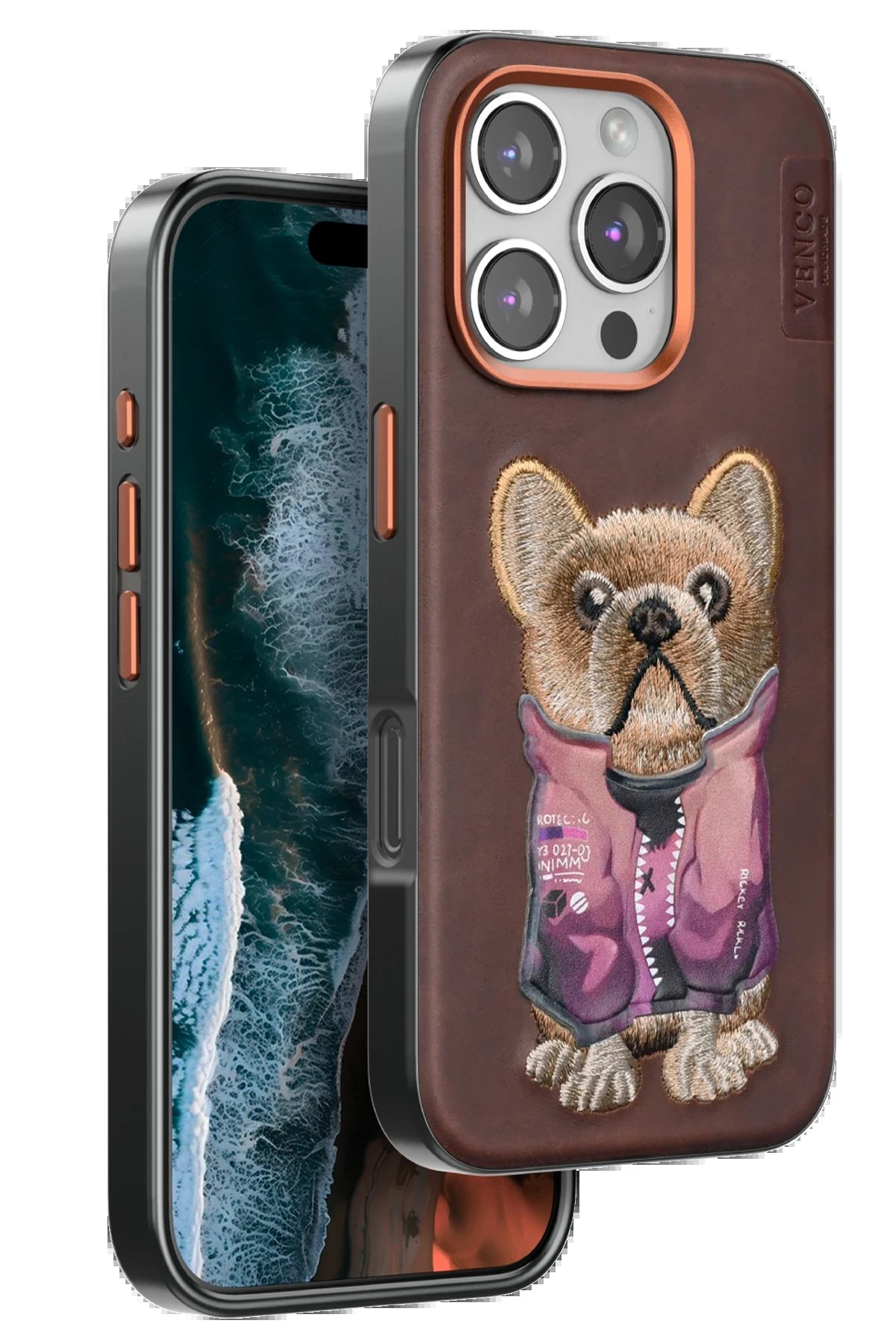 iPhone 16 Pro Cute Desenli Kapak - Koyu Kahve-(5796)