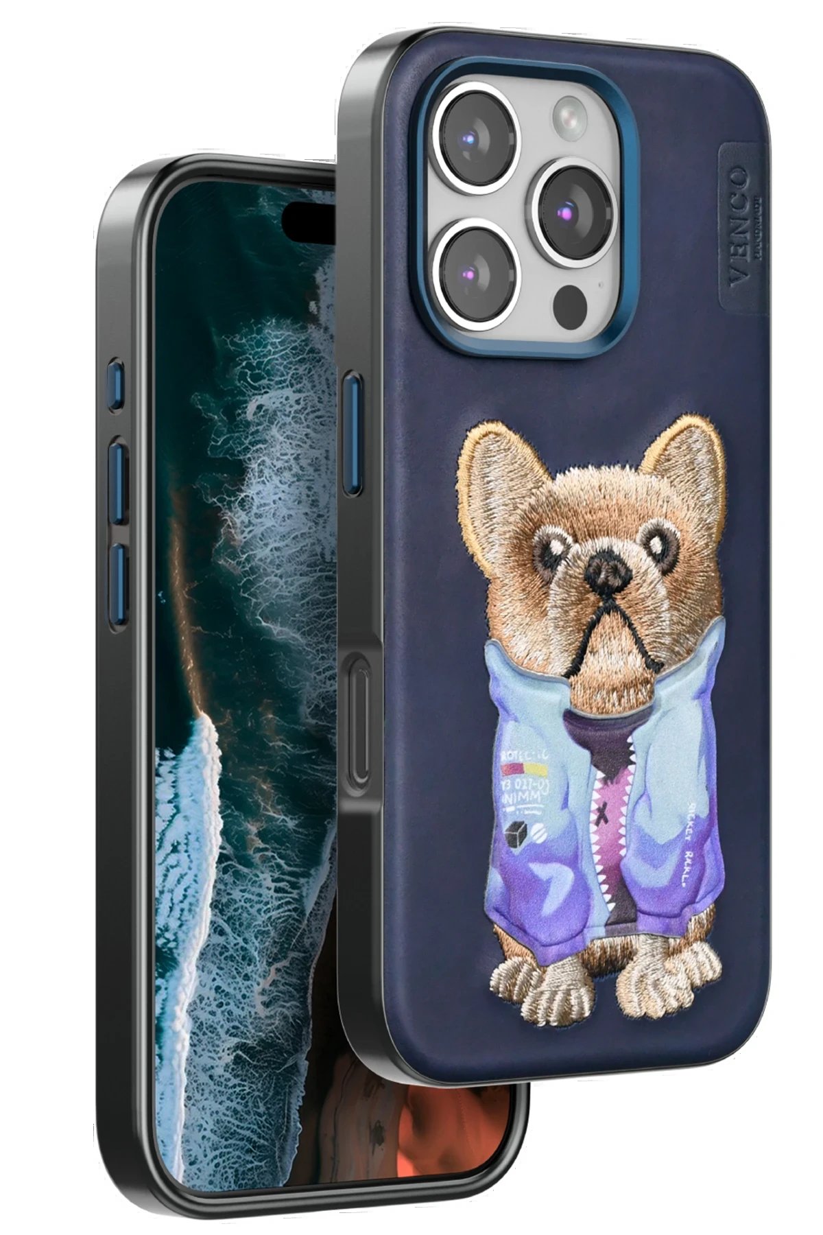 iPhone 16 Pro Cute Desenli Kapak - Lacivert-(5796)