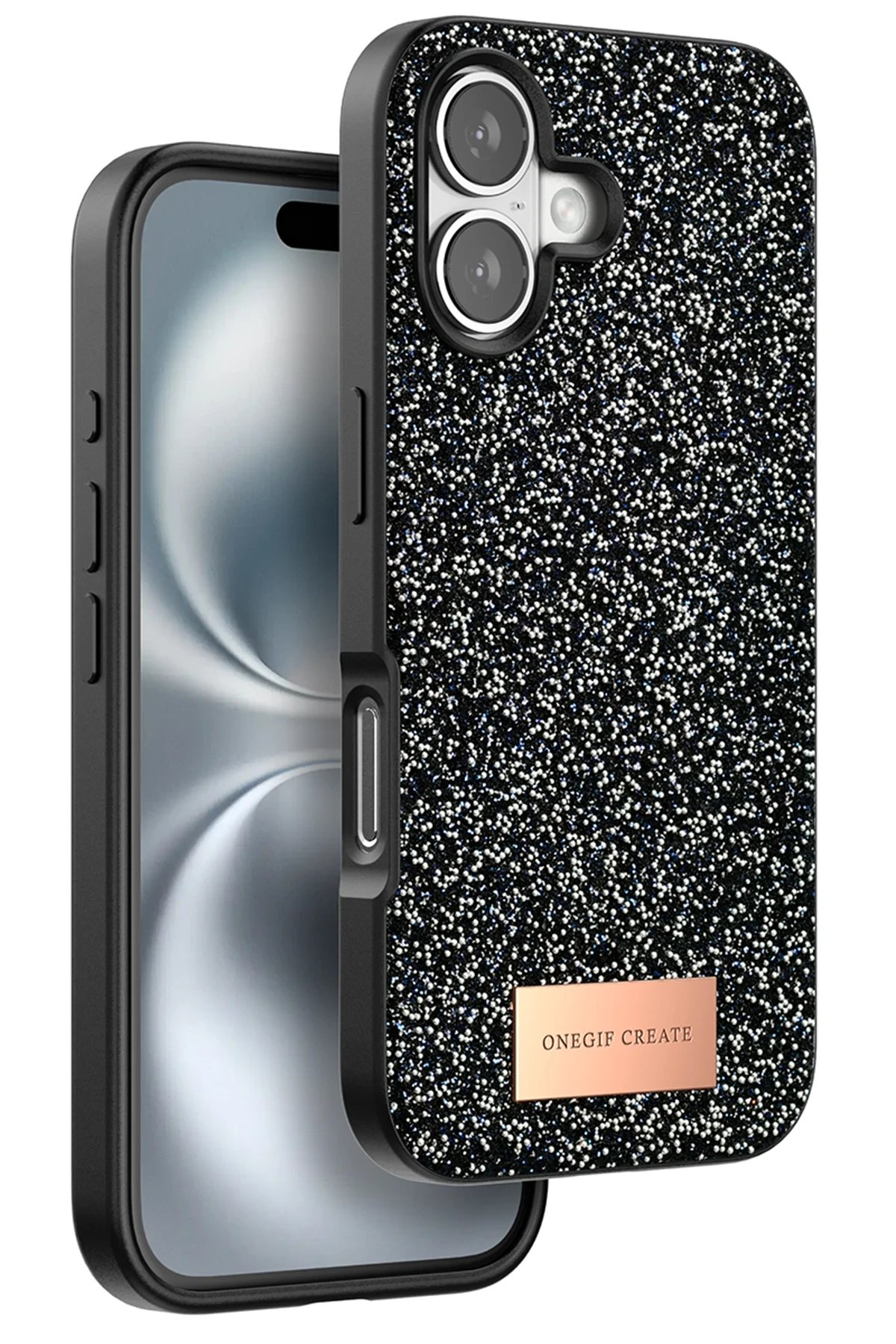 iPhone 16 Bright Simli Kapak - Siyah-(5796)