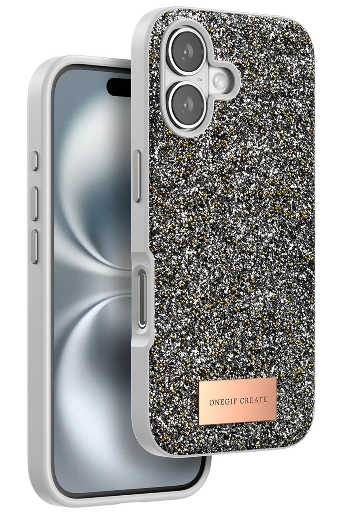 iPhone 16 Bright Simli Kapak - Gümüş-(5796)