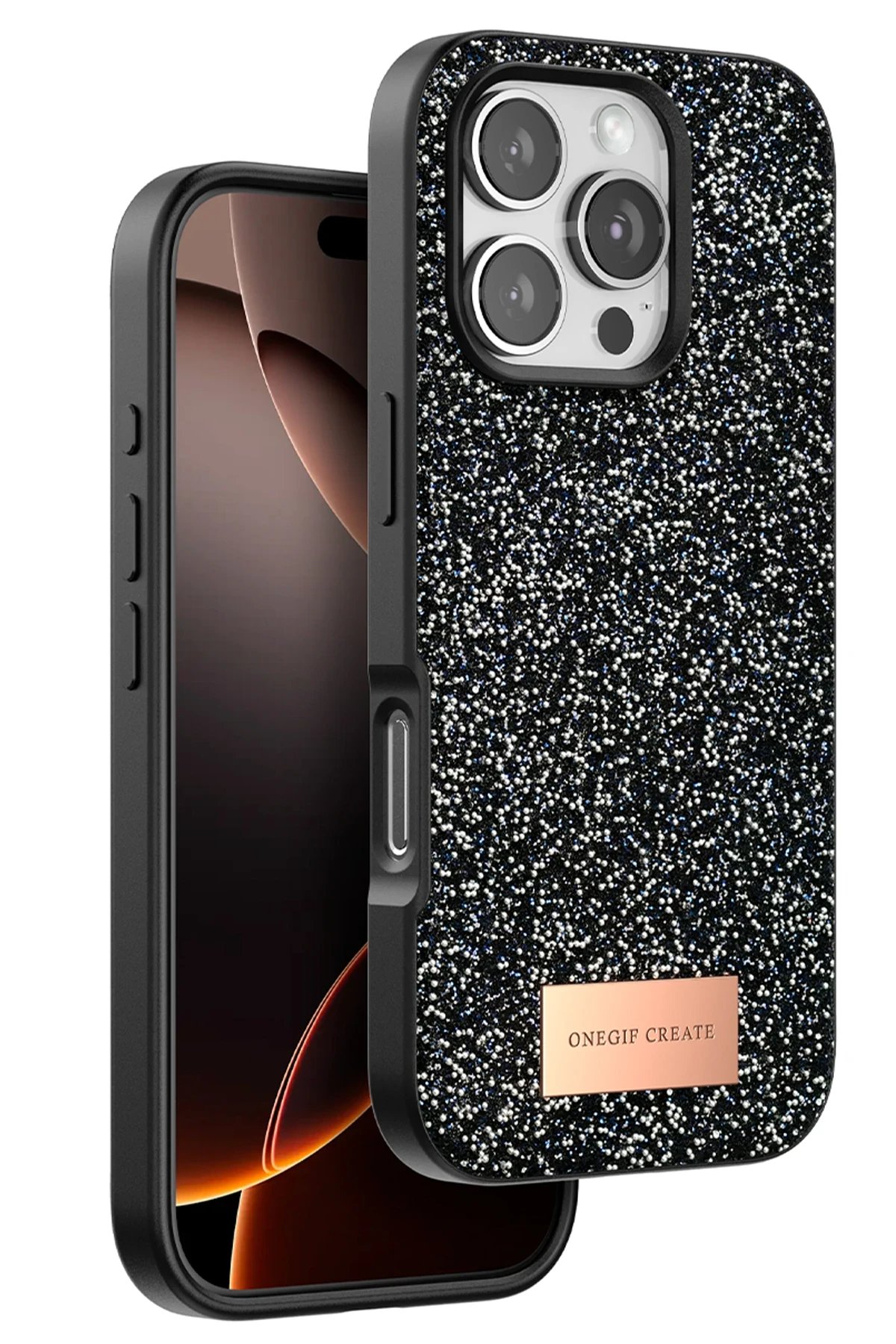 iPhone 16 Pro Max Bright Simli Kapak - Siyah-(5796)