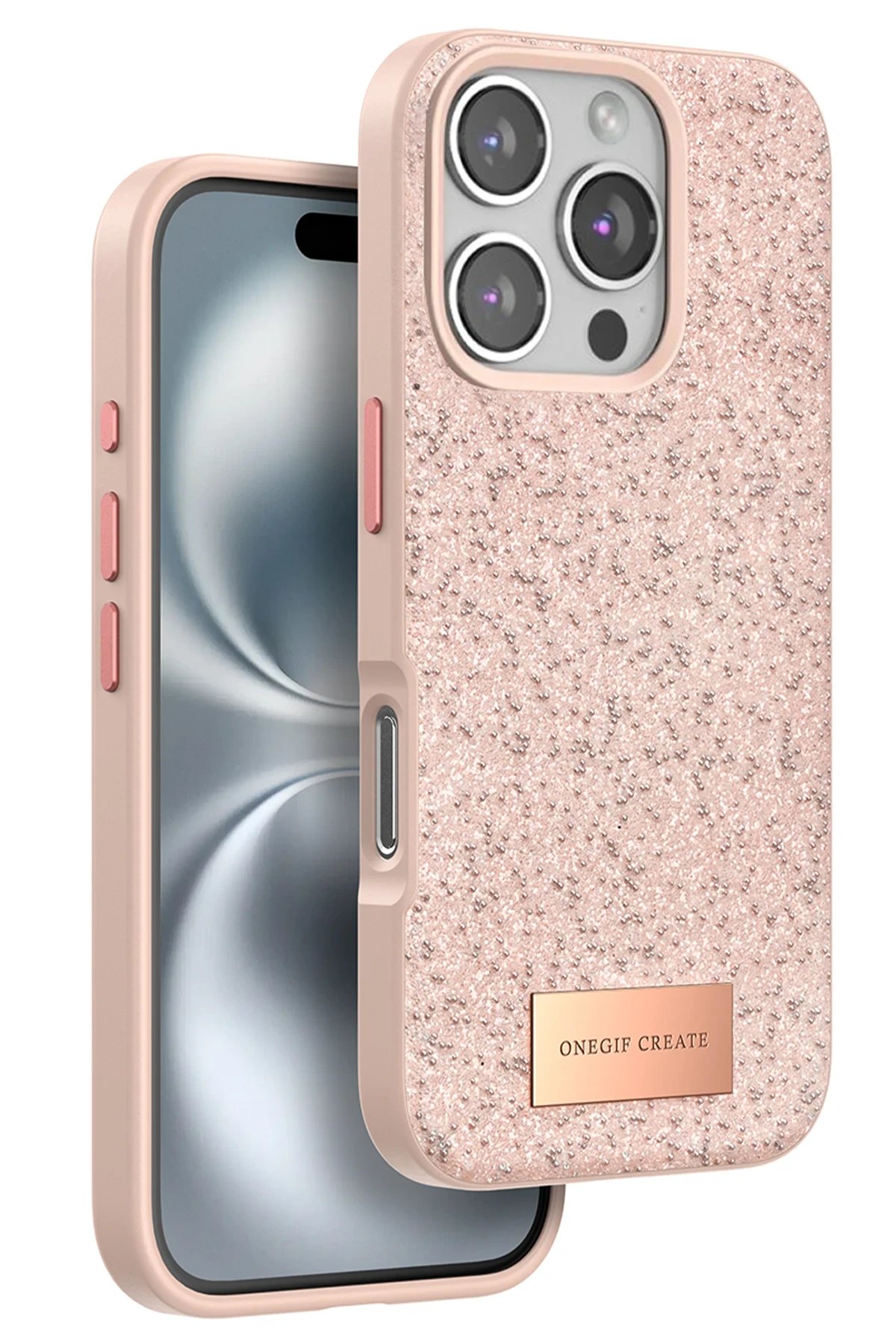 iPhone 16 Pro Max Bright Simli Kapak - Pembe-(5796)