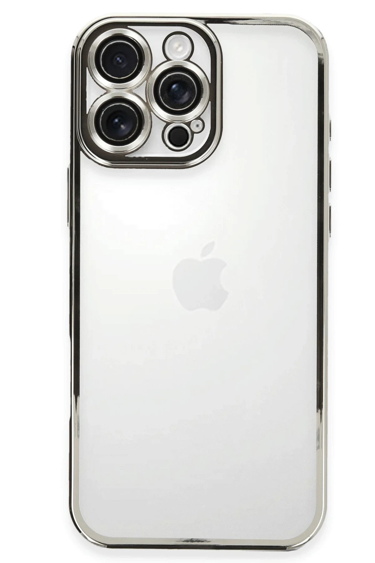 iPhone 16 Pro Max Kılıf Lensli Silikon - Gümüş-(5796)