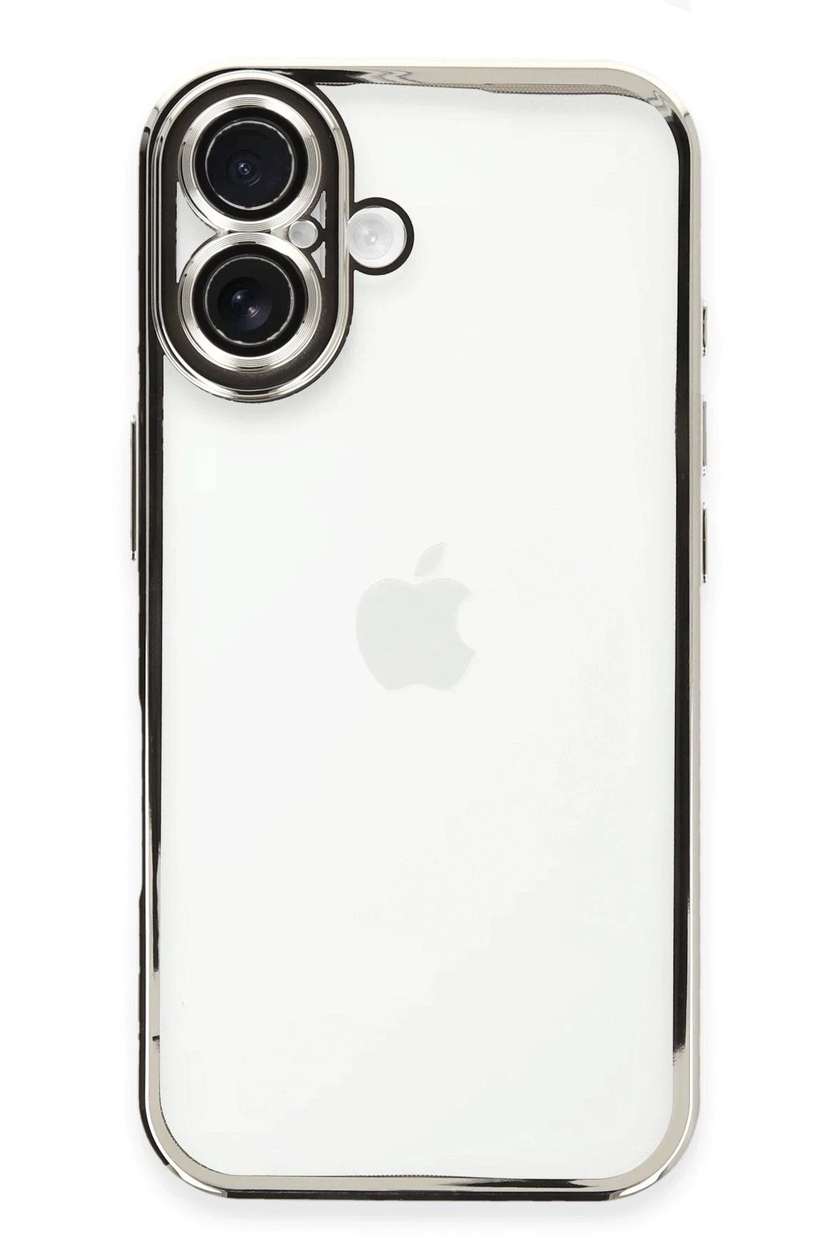 iPhone 16 Plus Kılıf Lensli Silikon - Gümüş-(5796)