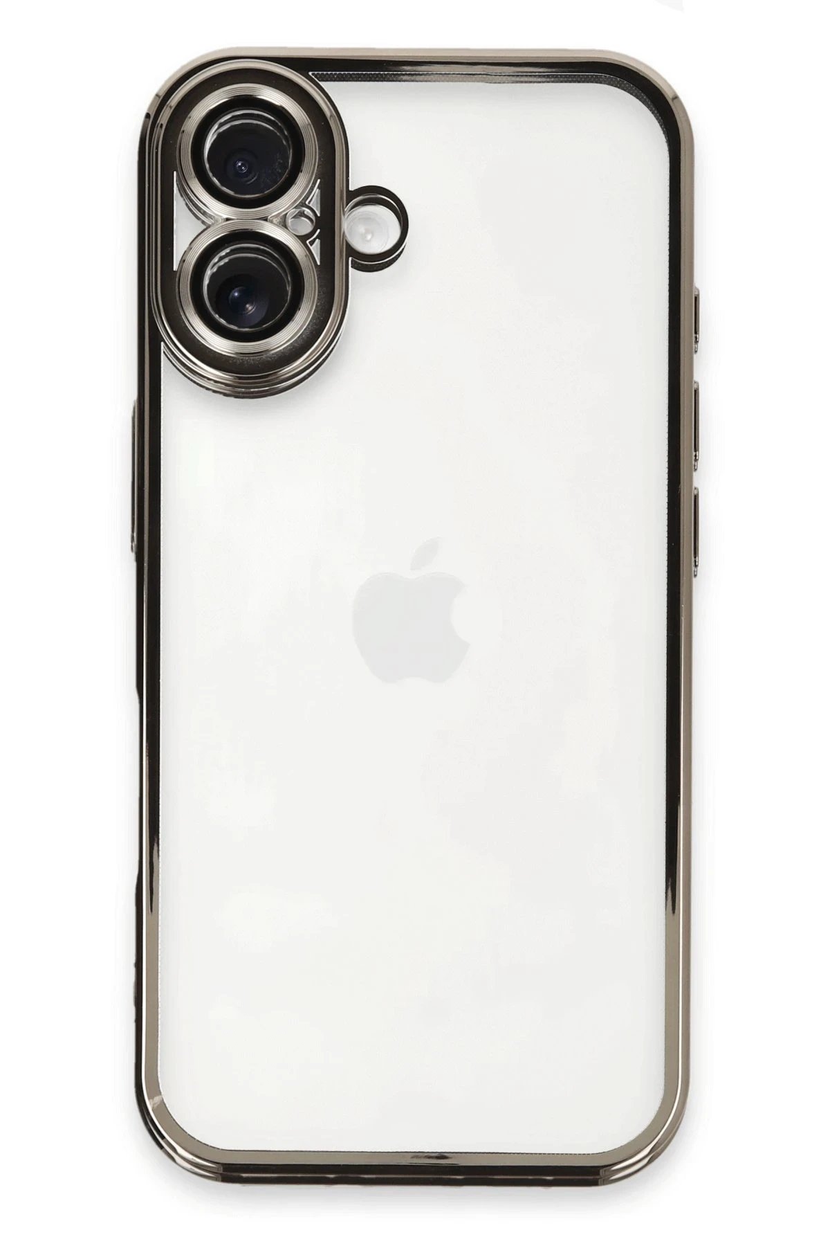 iPhone 16 Plus Kılıf Lensli Silikon - Titanyum Gri-(5796)