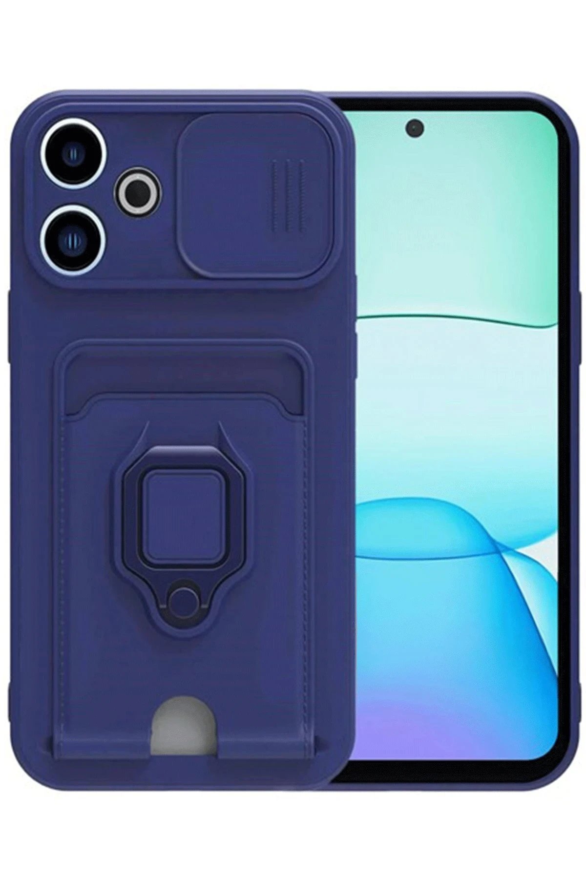 Xiaomi Redmi 13 4G Kılıf Zuma Kartvizitli Yüzüklü Silikon - Lacivert-(5796)