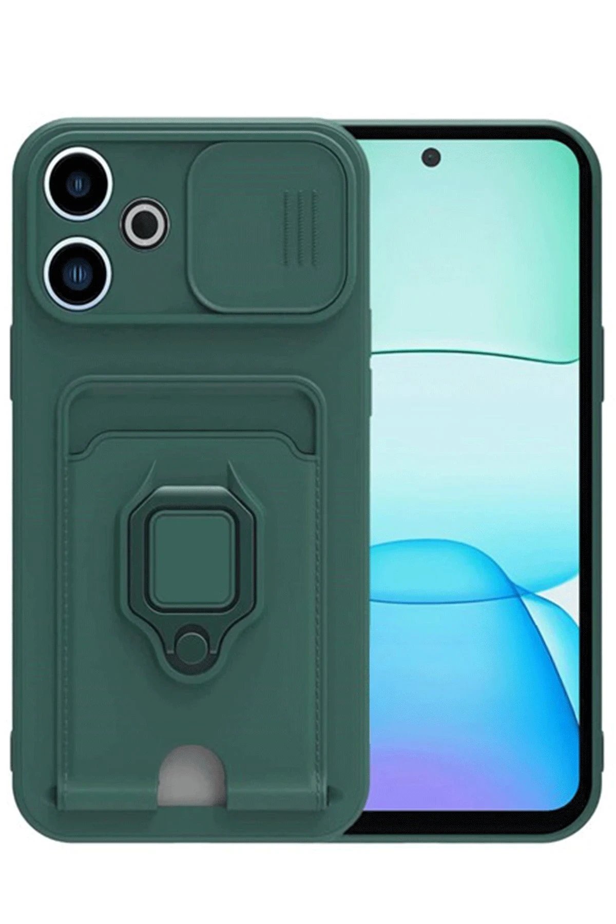 Xiaomi Redmi 13 4G Kılıf Zuma Kartvizitli Yüzüklü Silikon - Yeşil-(5796)