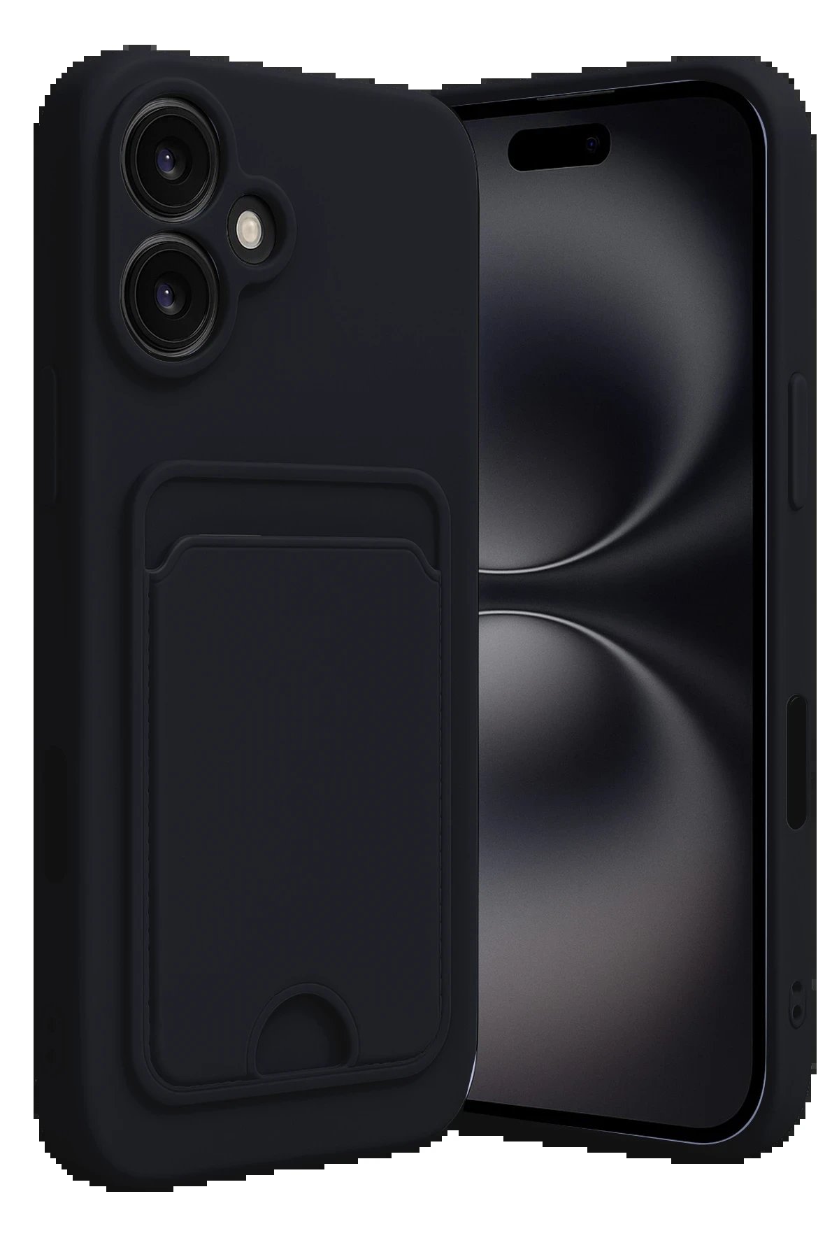 iPhone 16 Kılıf Kelvin Kartvizitli Silikon - Siyah-(5796)