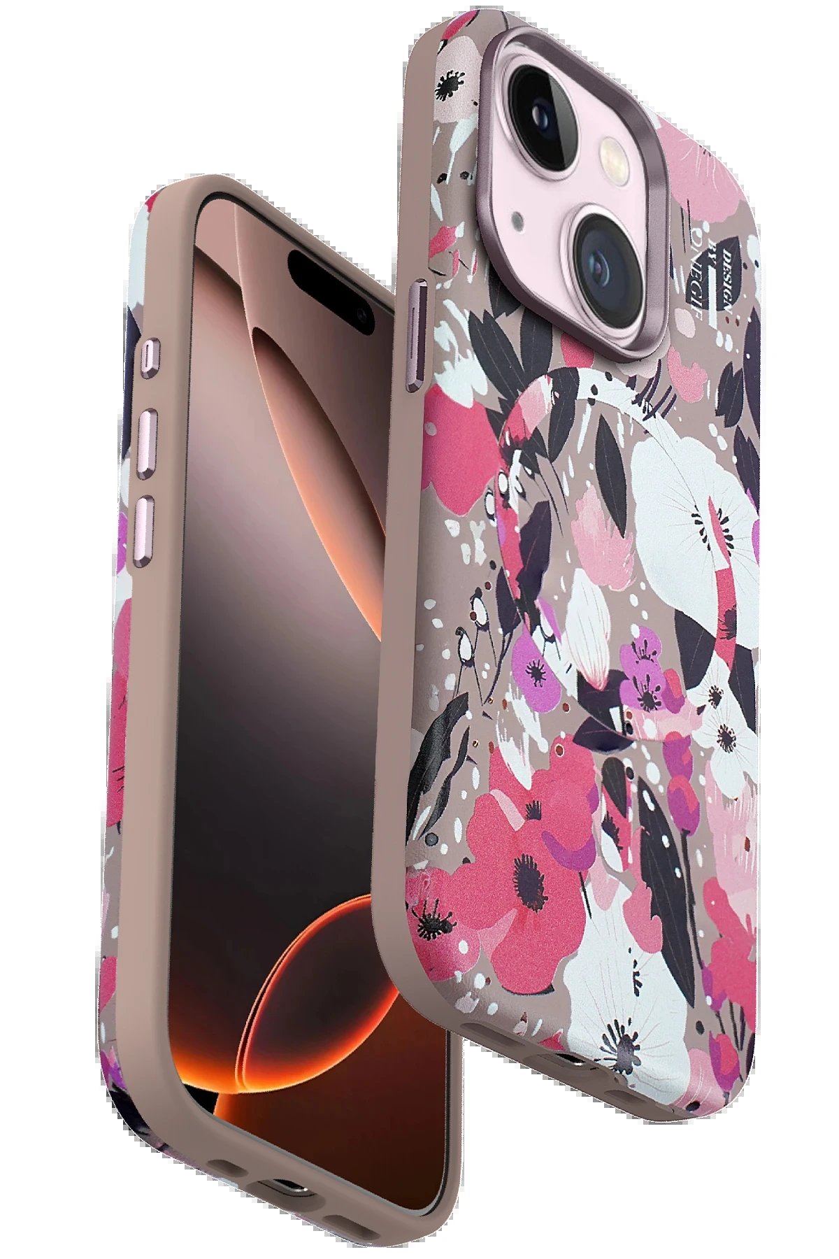 iPhone 14 Flower Series Magsafe Kapak - Pembe-(5796)