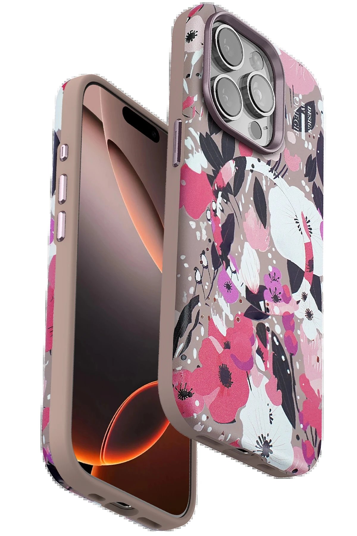iPhone 14 Pro Flower Series Magsafe Kapak - Pembe-(5796)