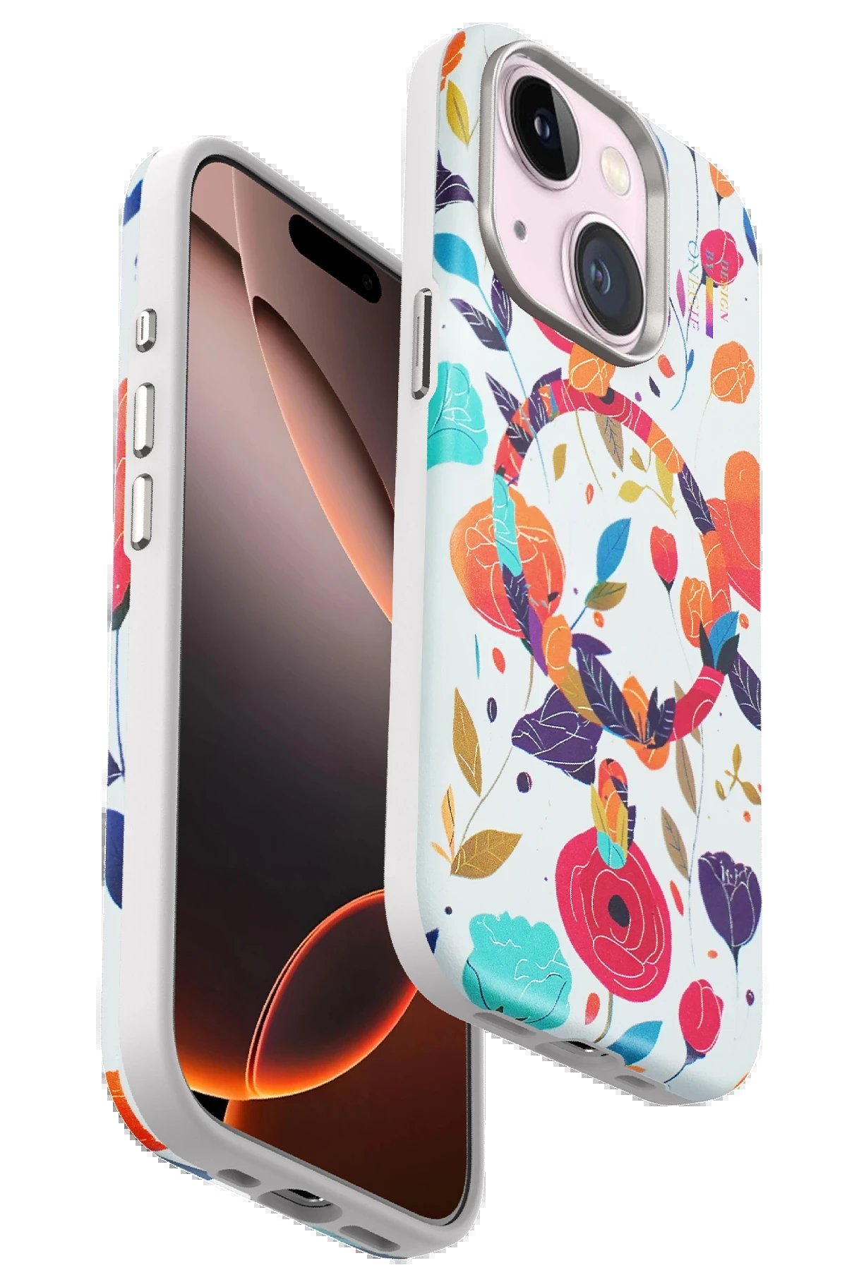 iPhone 15 Flower Series Magsafe Kapak - Beyaz-(5796)
