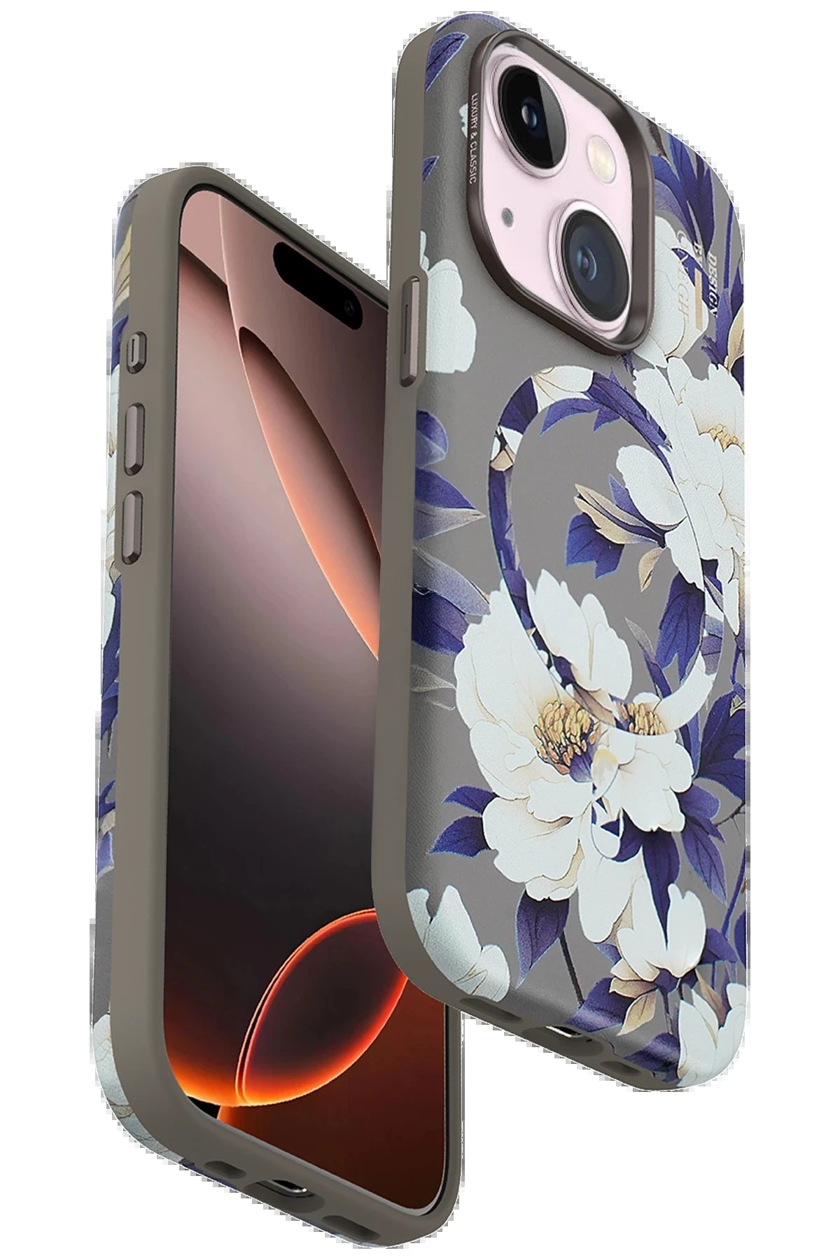 iPhone 15 Plus Flower Series Magsafe Kapak - Gri-(5796)
