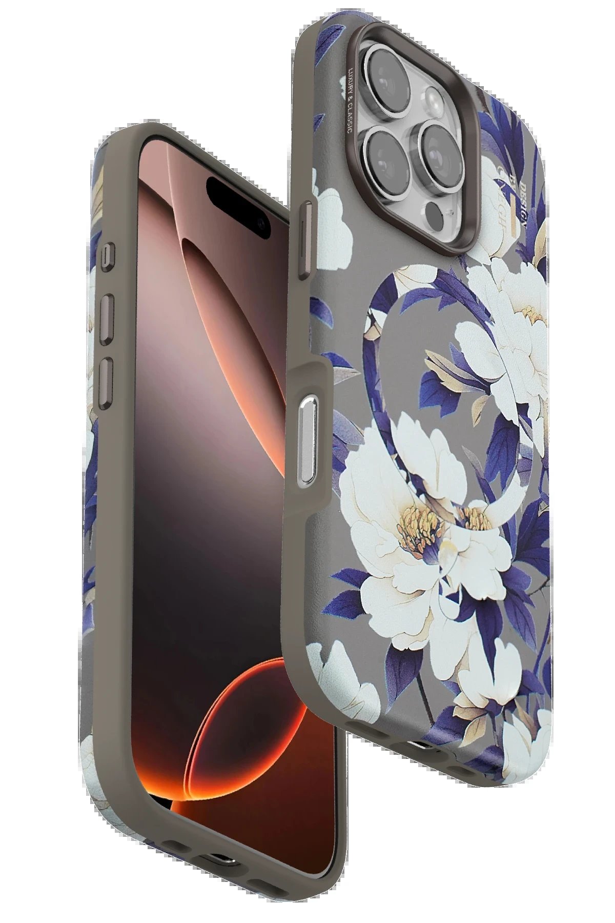 iPhone 16 Pro Flower Series Magsafe Kapak - Gri-(5796)