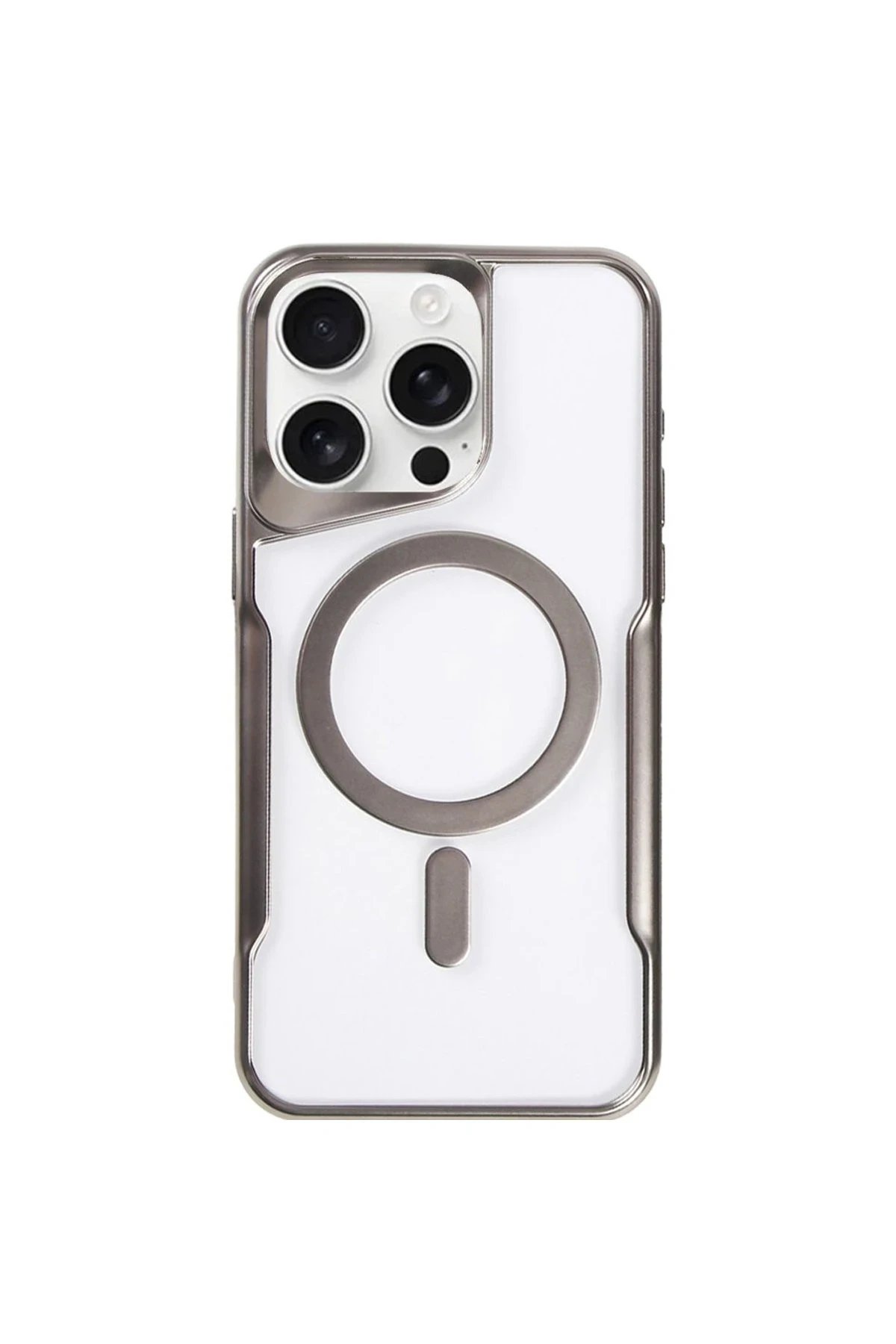iPhone 15 Pro Kılıf Boyi Magsafe Silikon Kapak - Titan Gri-(5796)