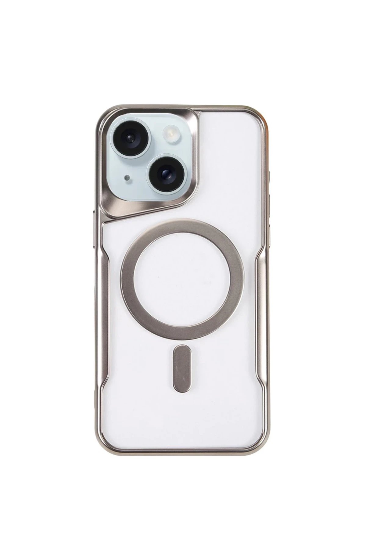 iPhone 15 Plus Kılıf Boyi Magsafe Silikon Kapak - Gümüş-(5796)