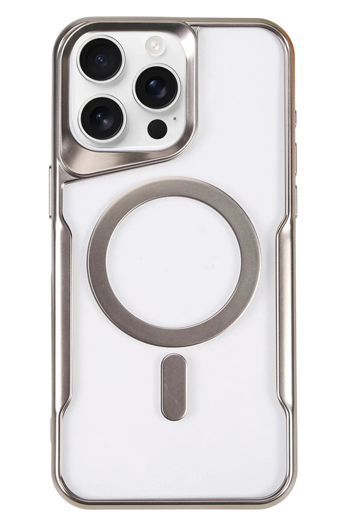 iPhone 16 Pro Kılıf Boyi Magsafe Silikon Kapak - Gümüş-(5796)