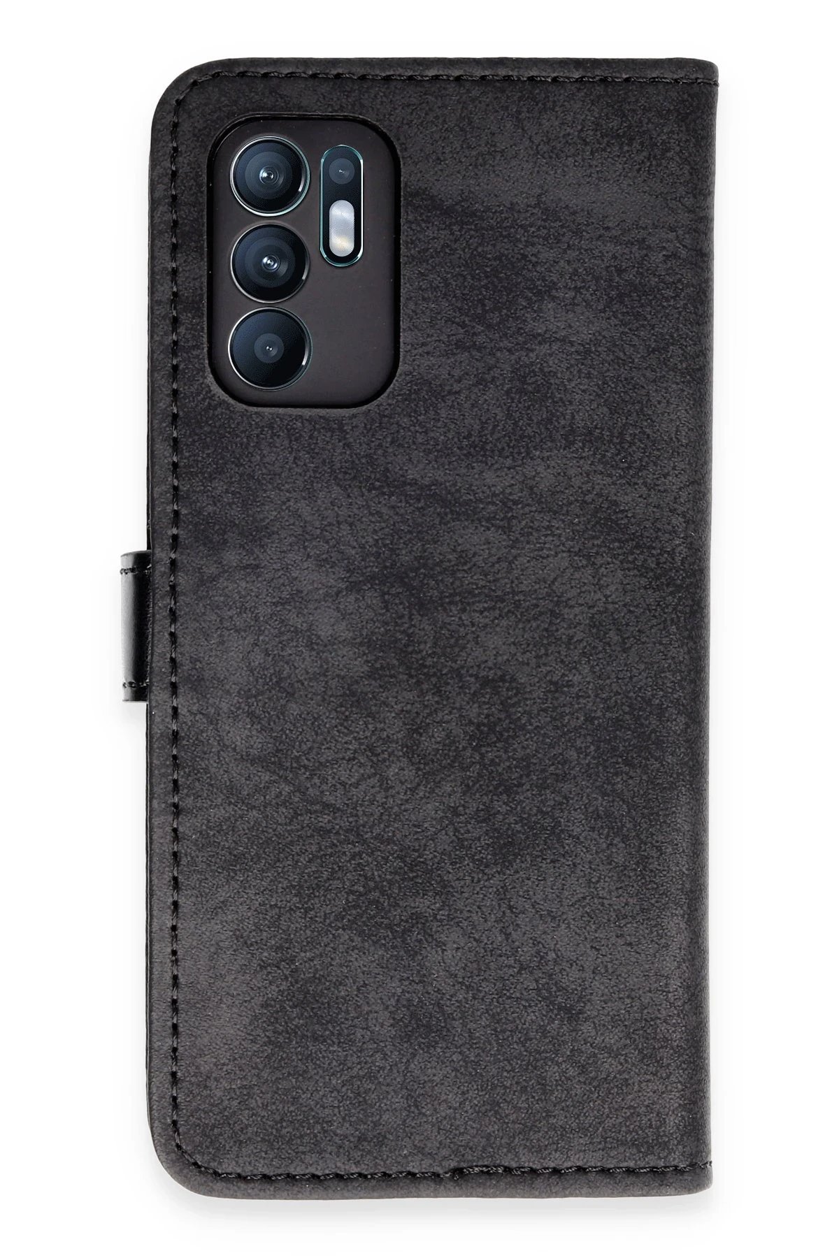 Oppo Reno 6 Kılıf Trend S Plus Kapaklı Kılıf - Siyah-(5796)