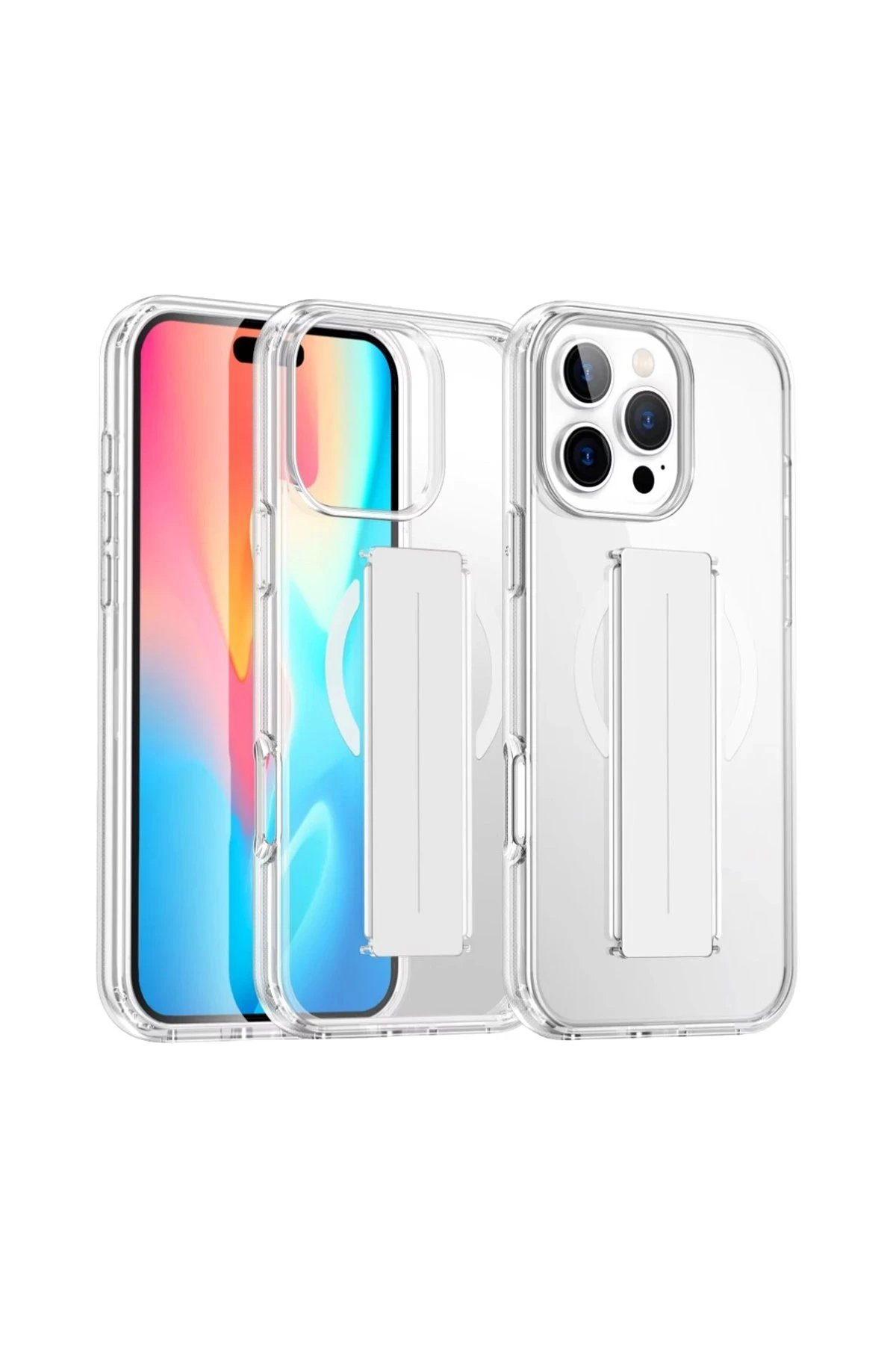iPhone 16 Pro Kılıf Alfa Magsafe Standlı Kapak - Şeffaf-(5796)