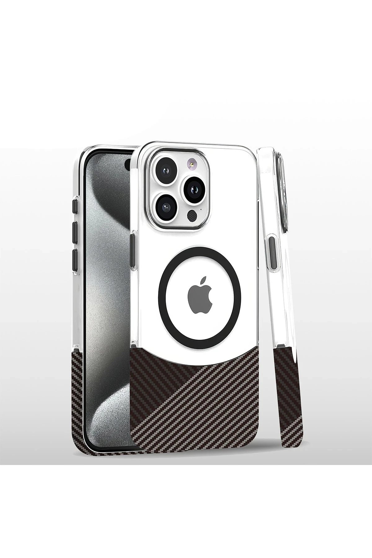 iPhone 16 Pro Carbon Puzzle Magsafe Kapak - Gri-(5796)